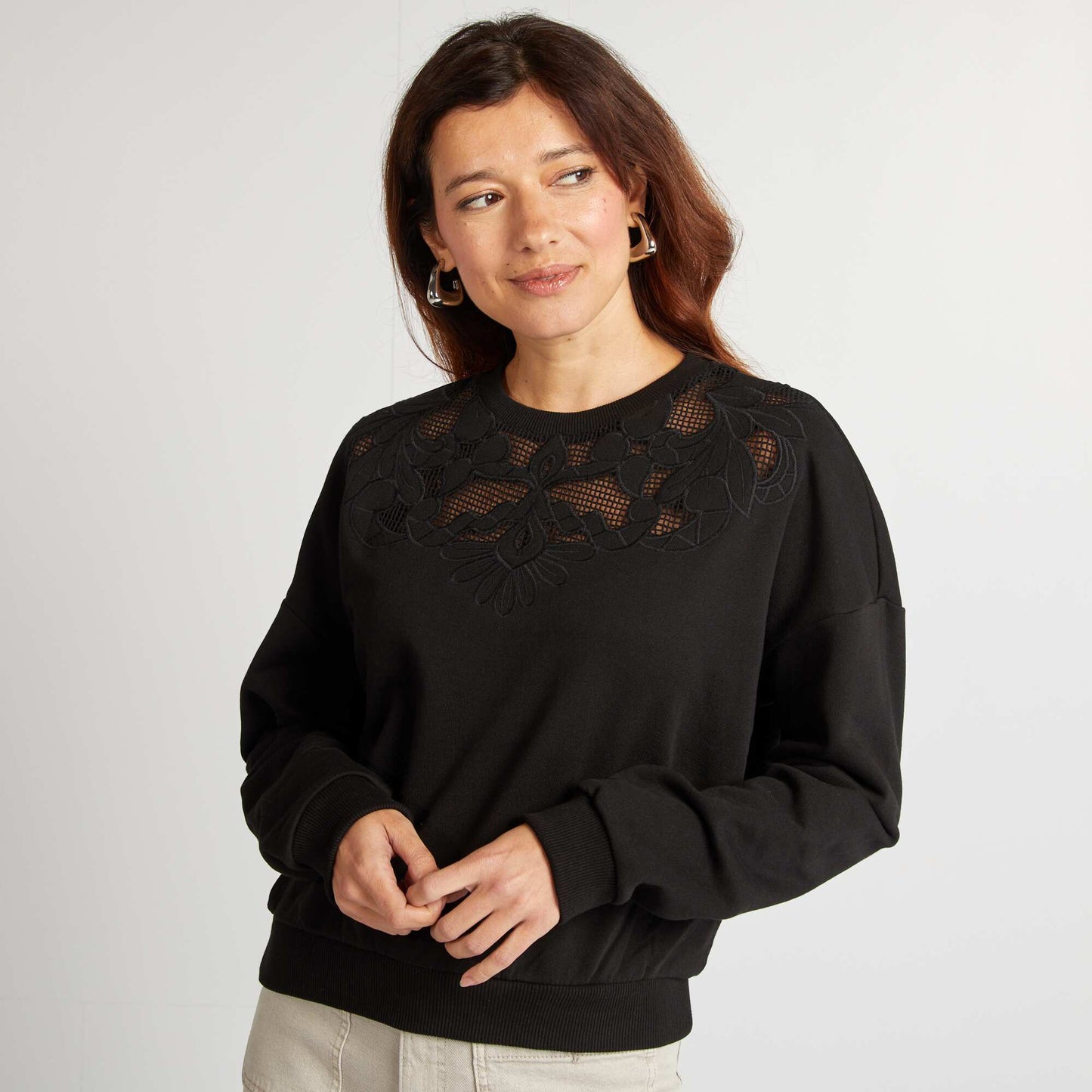 Sweatshirt with openwork detailing BLACK