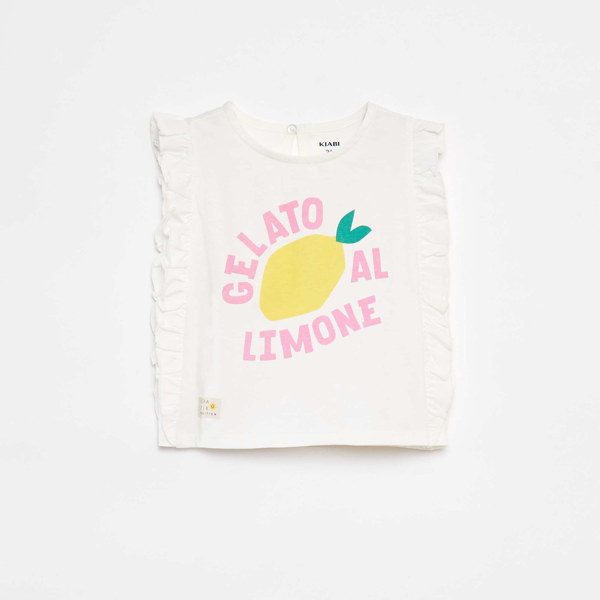 Patterned T-shirt with ruffled armholes WHITE