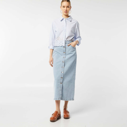 Long denim skirt BLUE