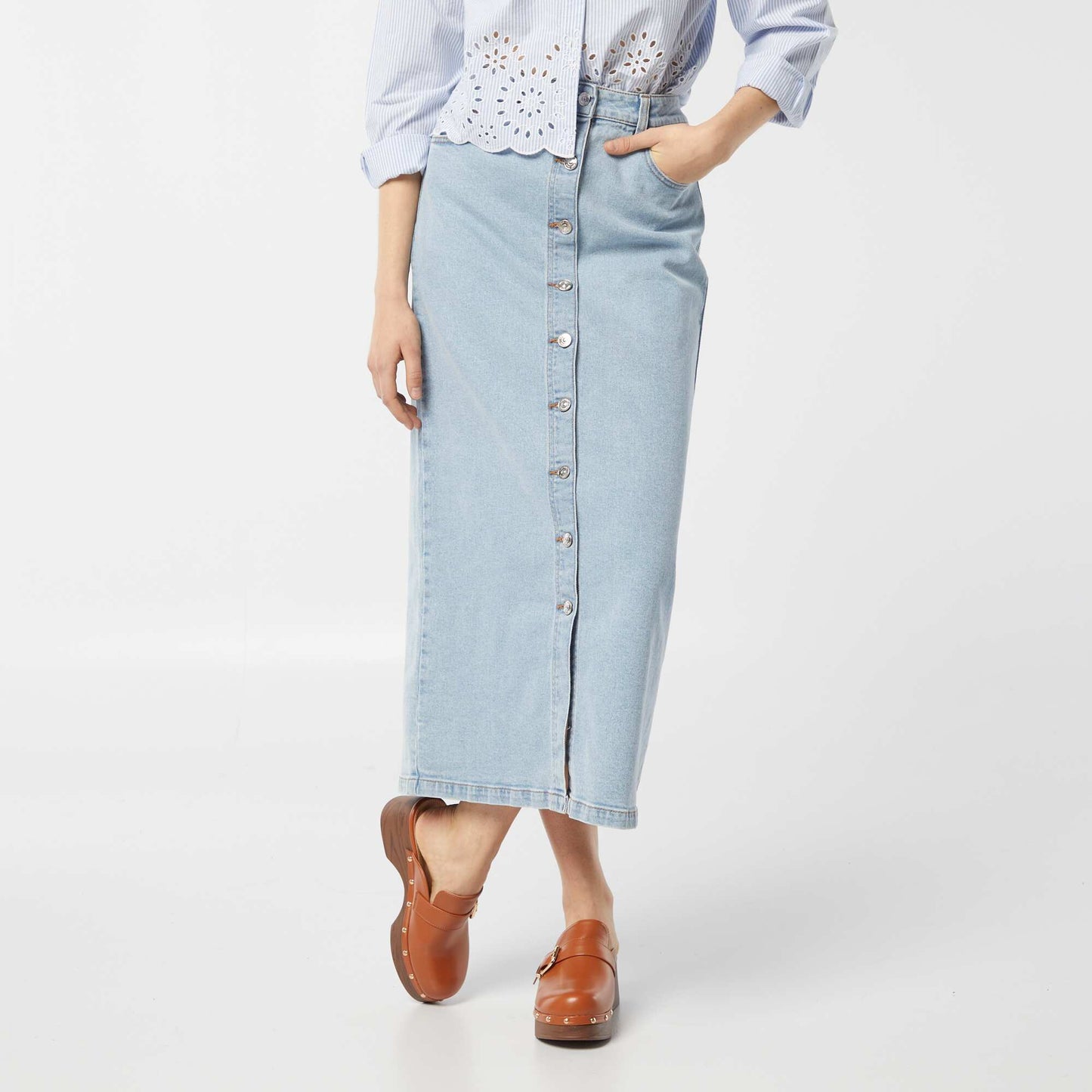 Long denim skirt BLUE