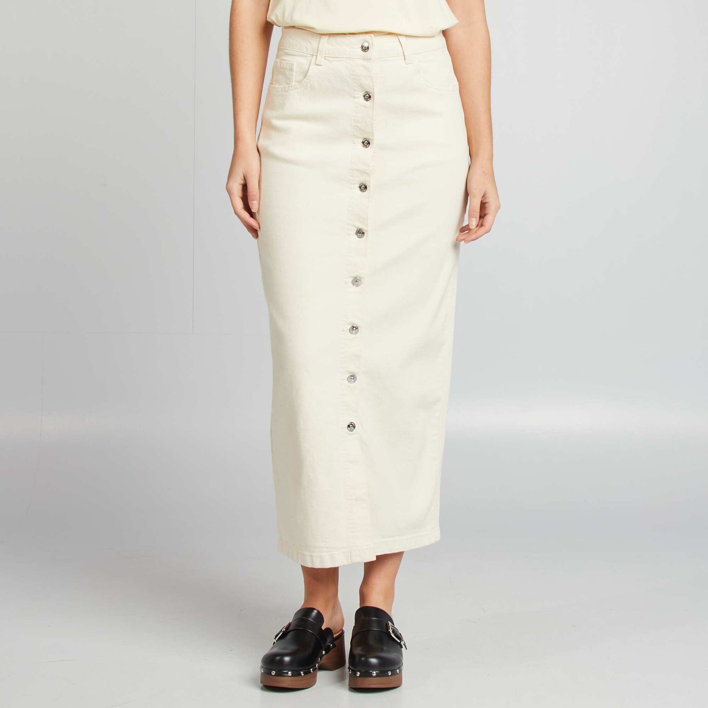 Denim midi skirt WHITE