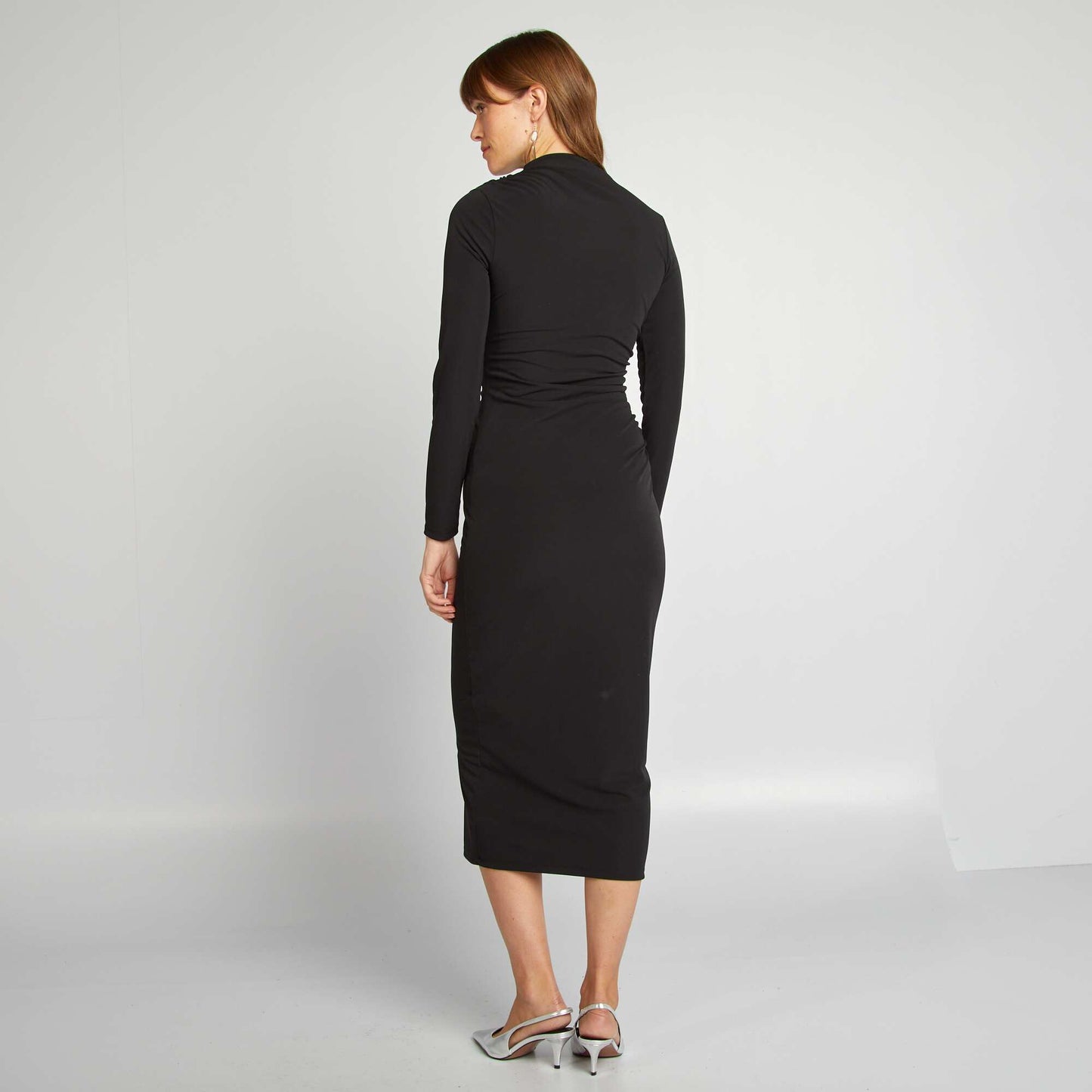 Long fitted draped dress black