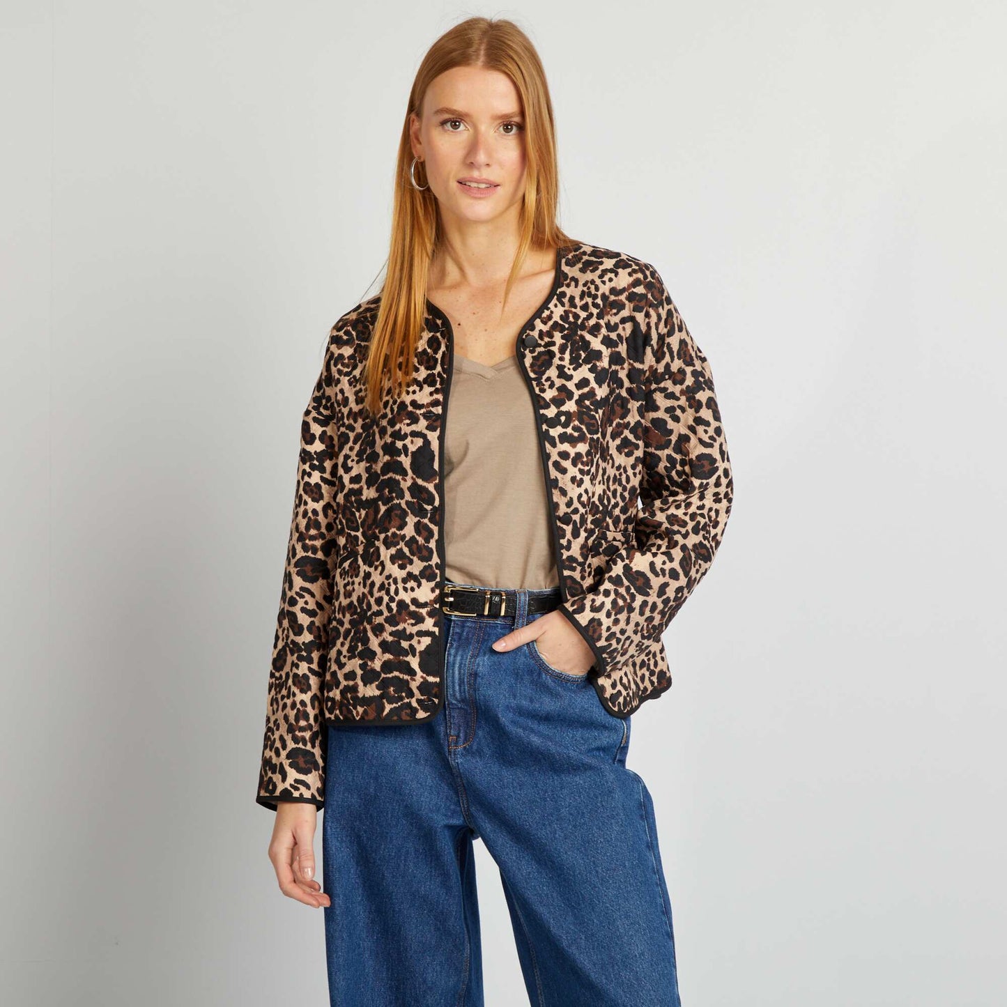 Quilted leopard print jacket BROWN