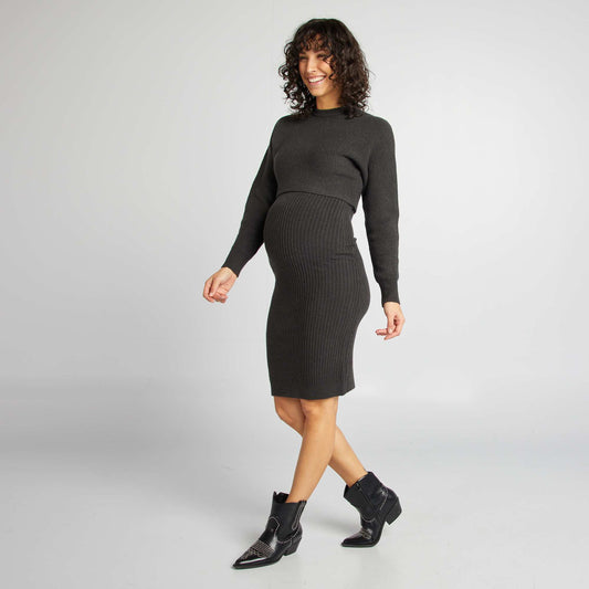 Ribbed maternity dress BLACK