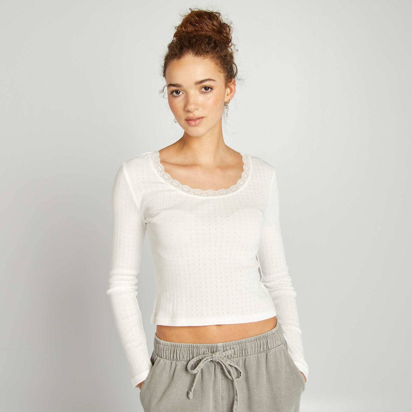 Pointelle knit T-shirt WHITE