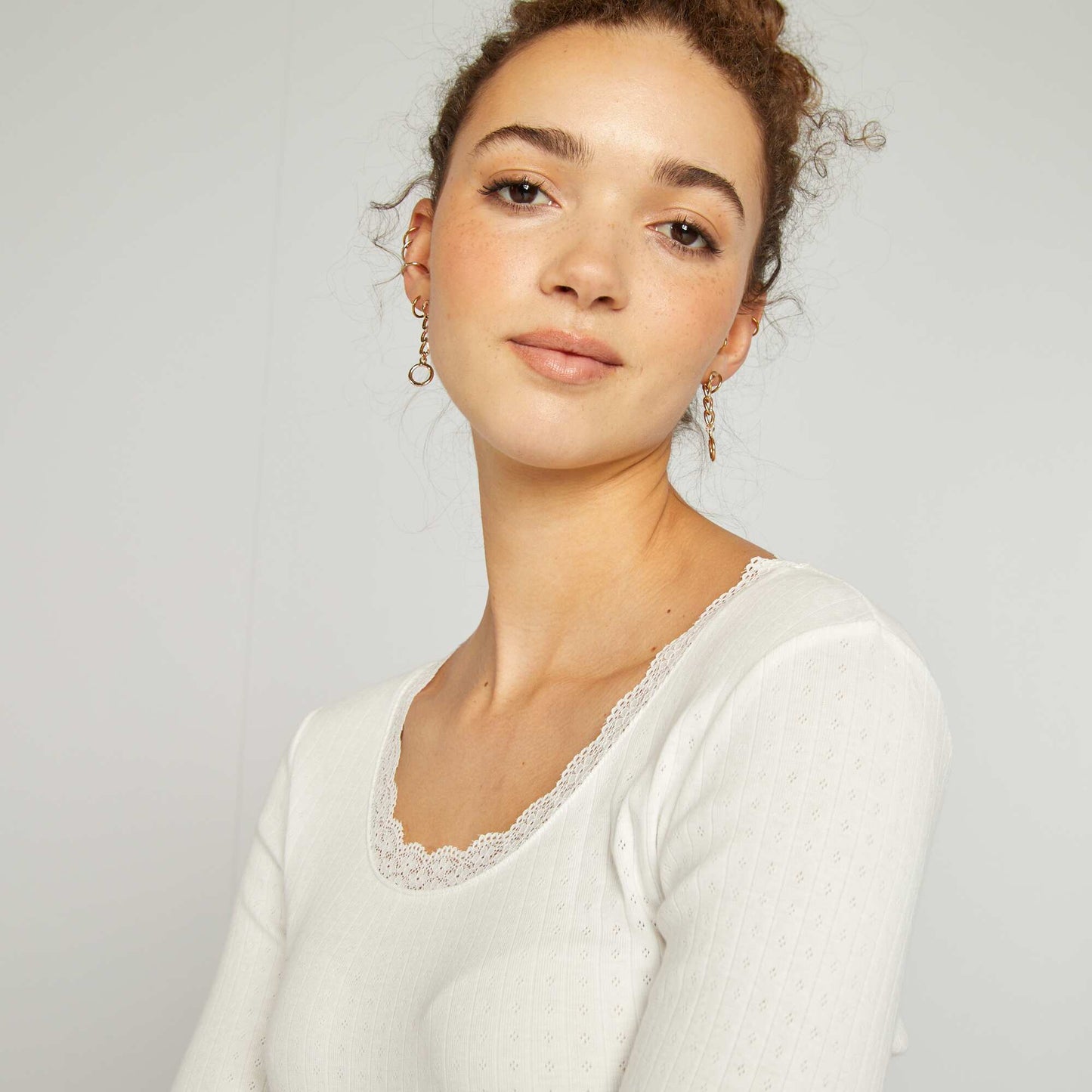 Pointelle knit T-shirt WHITE