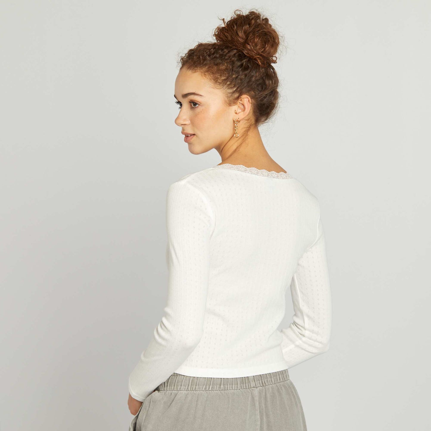 Pointelle knit T-shirt WHITE