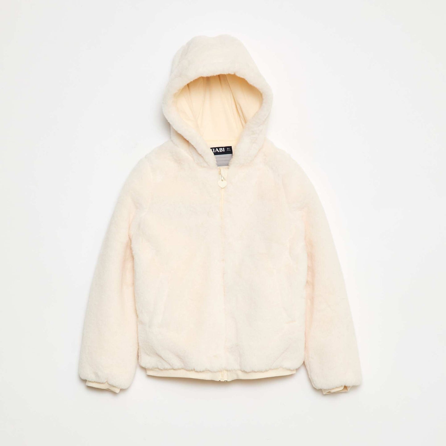 Faux Fur Zip-Up Hooded Jacket WHITE