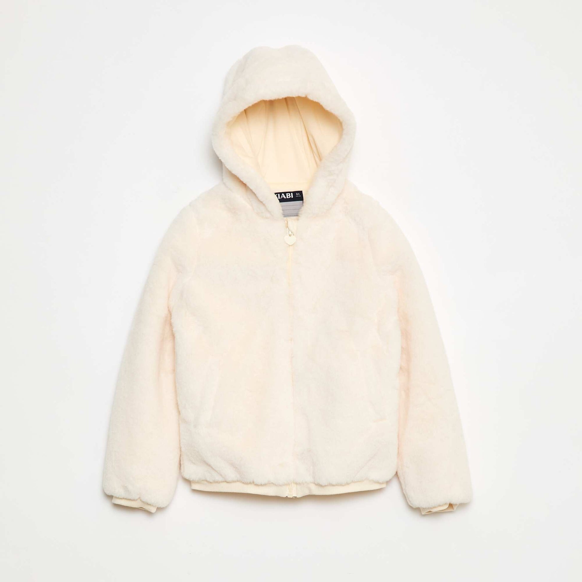 Faux Fur Zip-Up Hooded Jacket WHITE