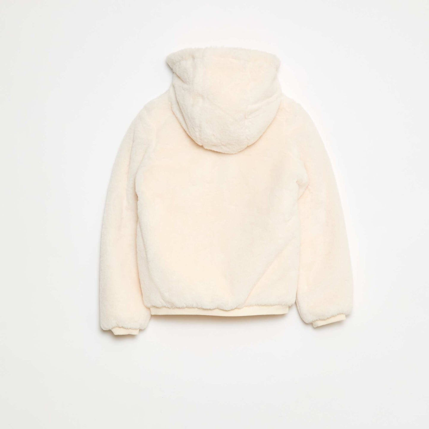 Faux Fur Zip-Up Hooded Jacket WHITE
