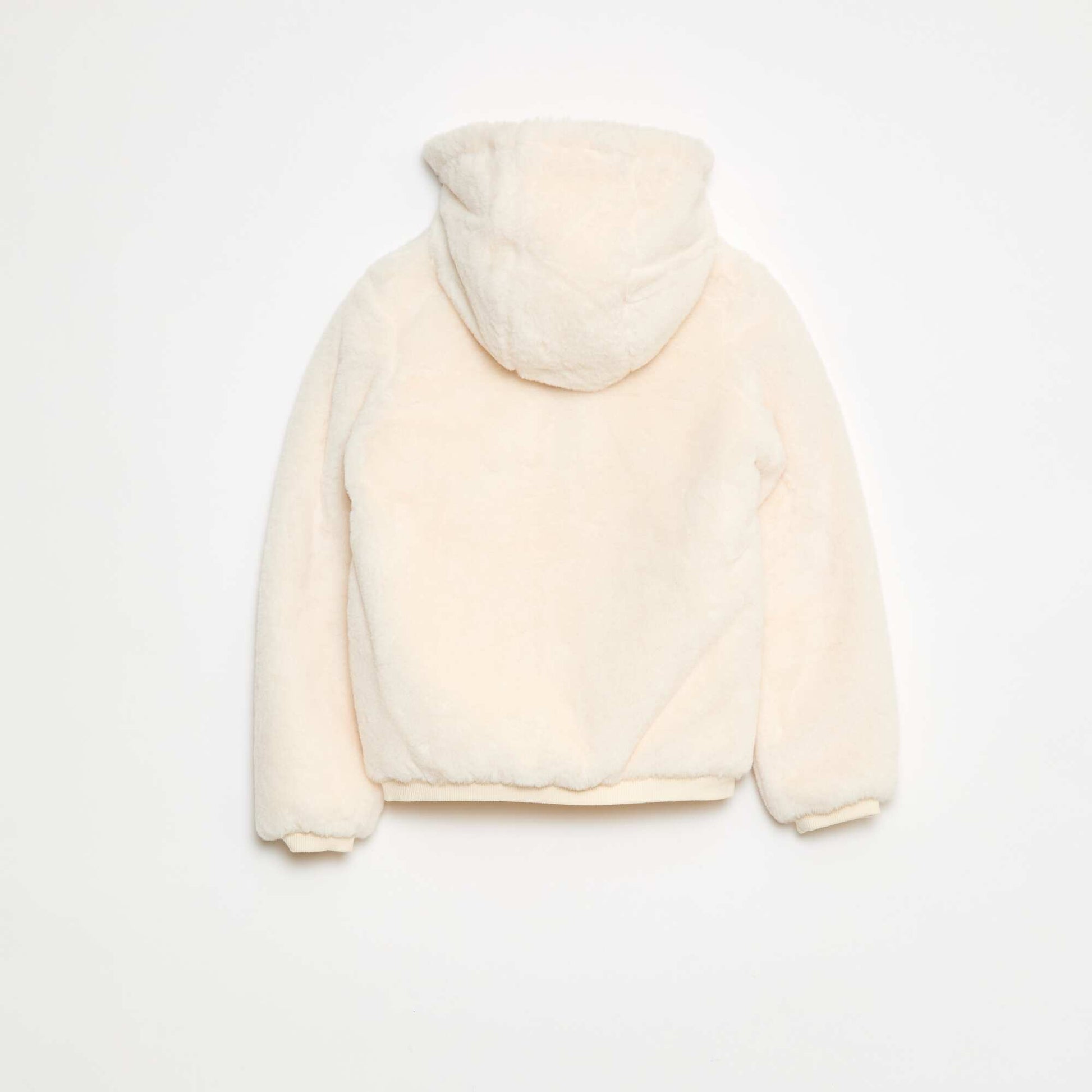 Faux Fur Zip-Up Hooded Jacket WHITE