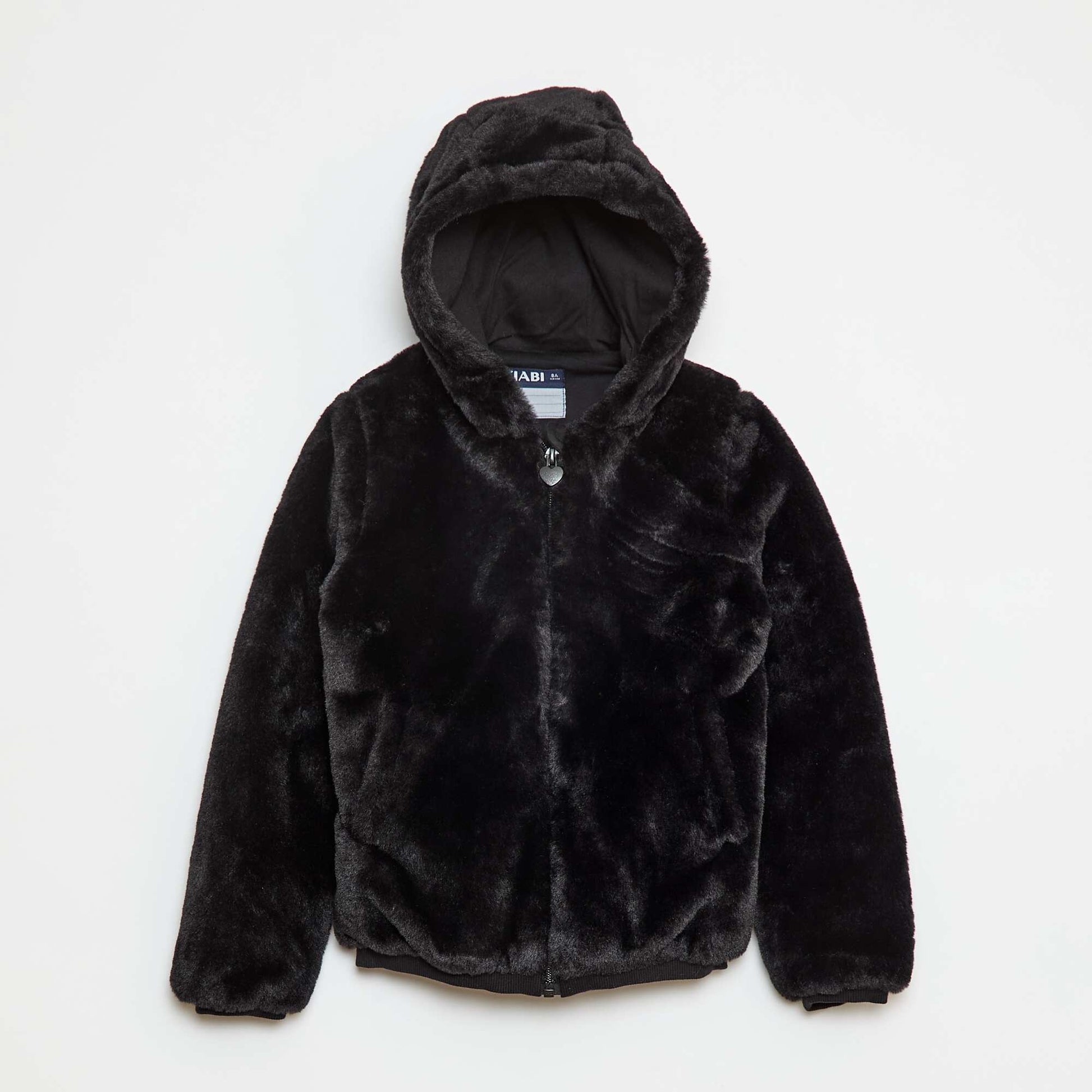 Faux Fur Zip-Up Hooded Jacket BLACK