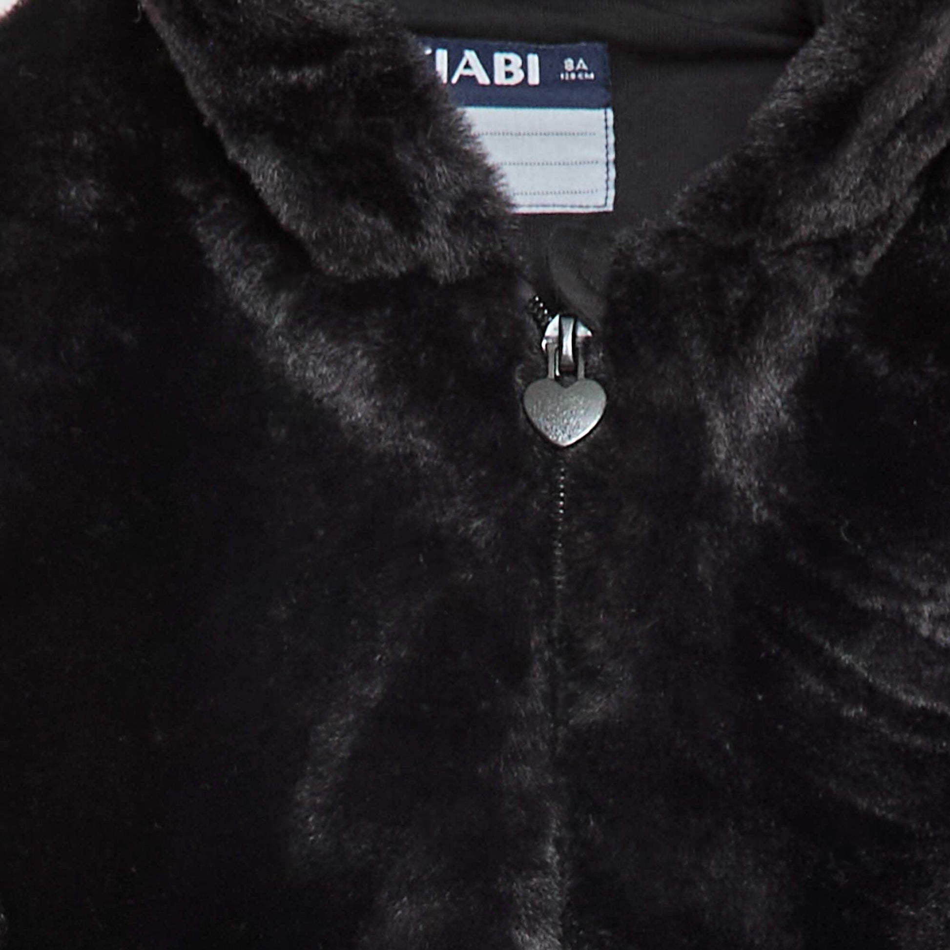 Faux Fur Zip-Up Hooded Jacket BLACK