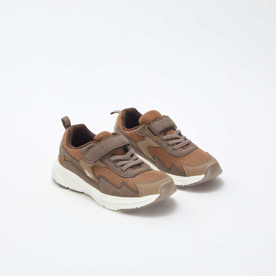 Low-top fabric and mesh trainers BROWN