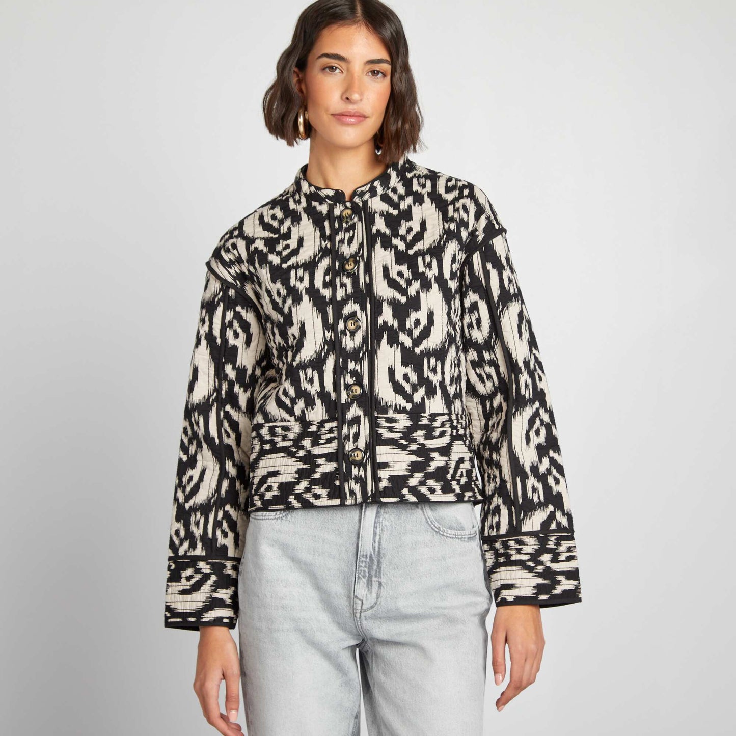 Printed quilted jacket BLACK