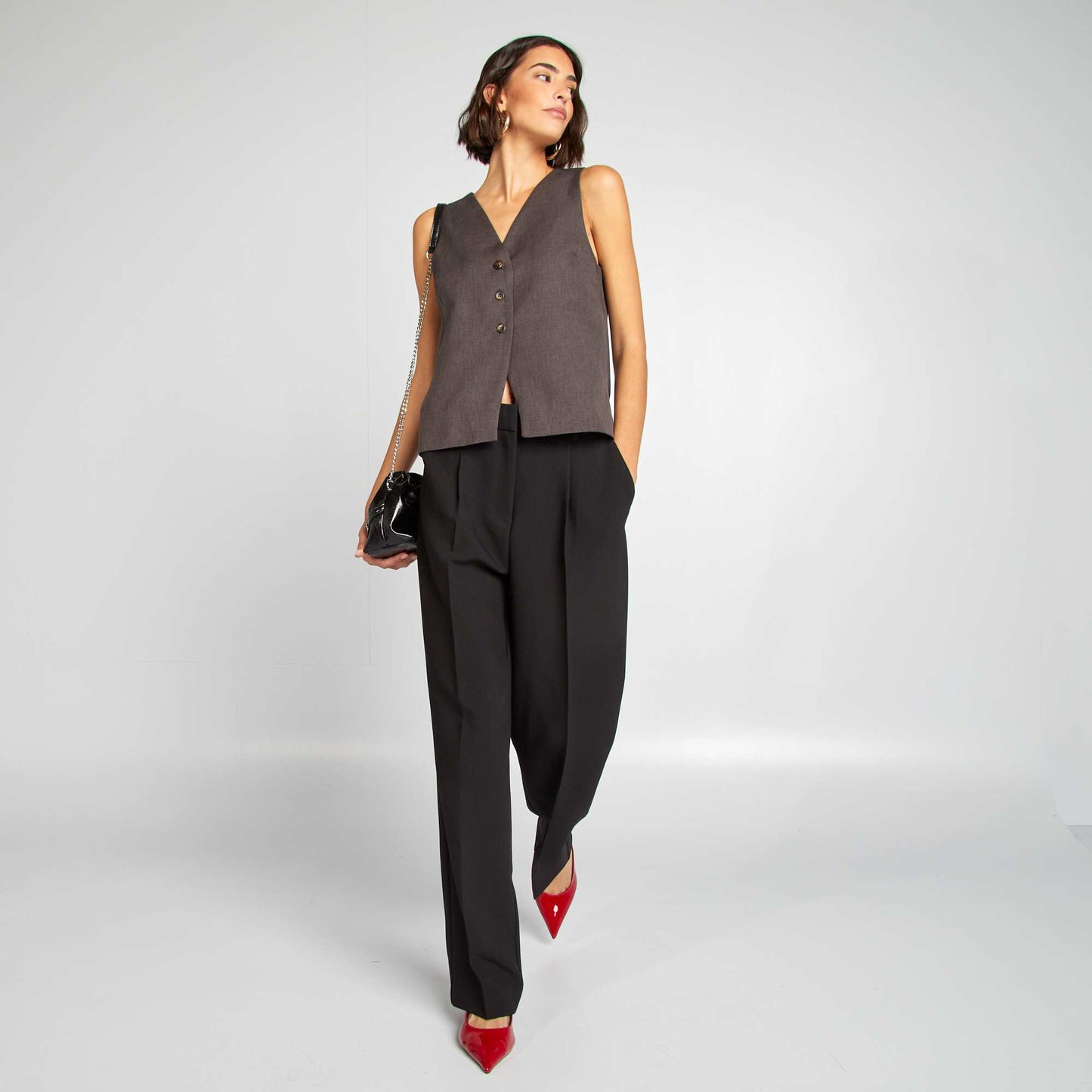 Wide-leg plain high-waisted trousers BLACK