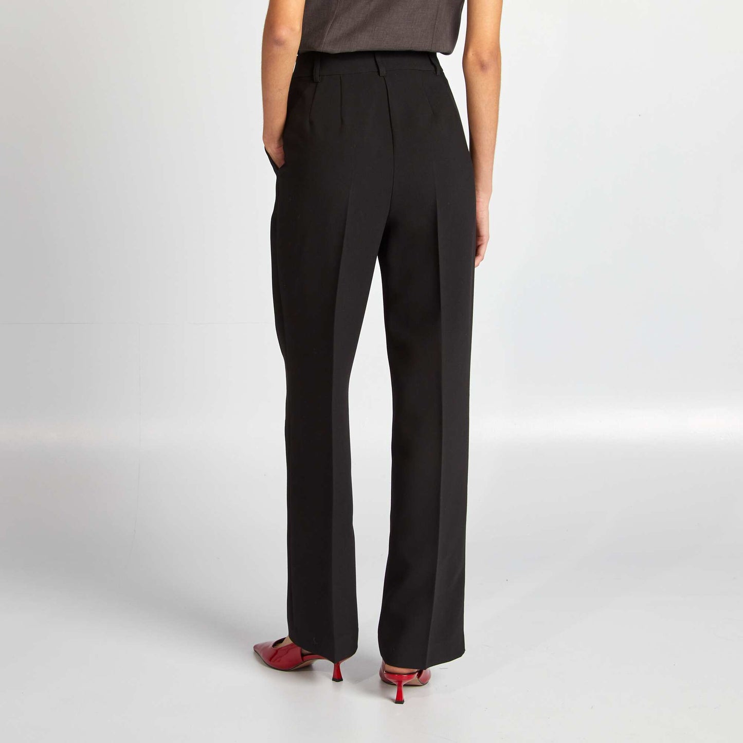 Wide-leg plain high-waisted trousers BLACK