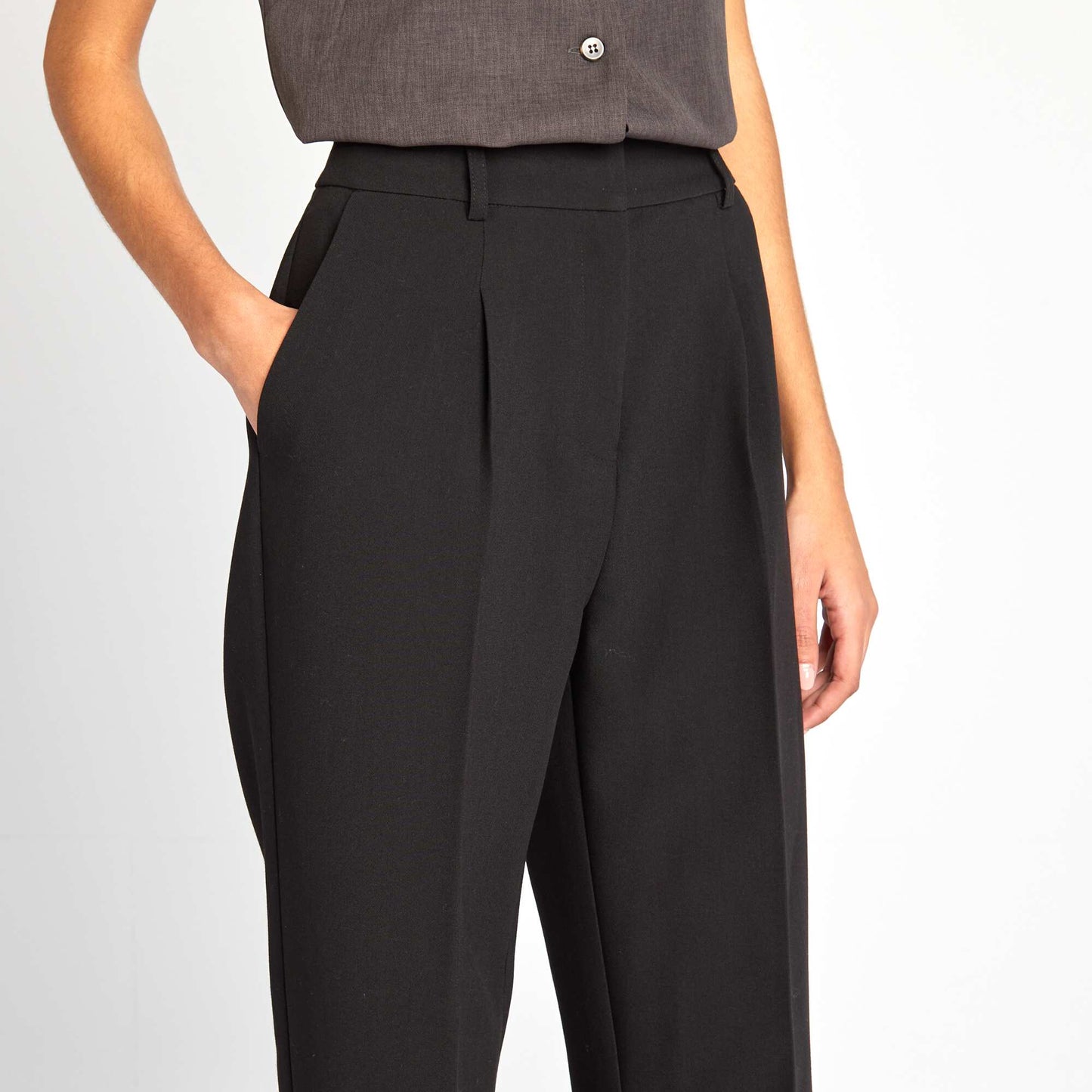 Wide-leg plain high-waisted trousers BLACK