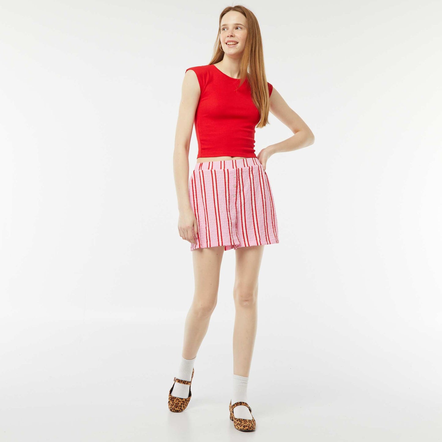Patterned waffle-knit shorts PINK