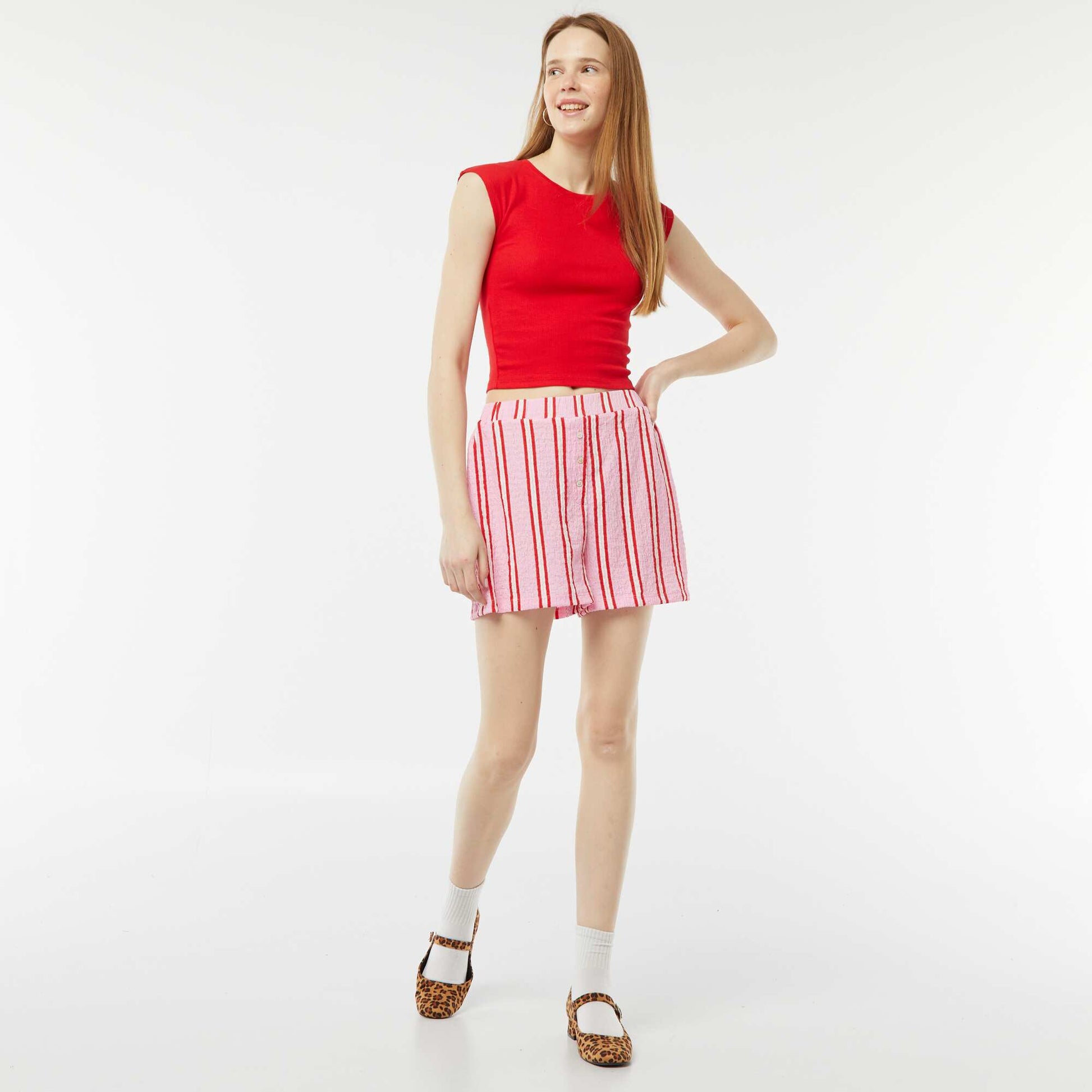 Patterned waffle-knit shorts PINK