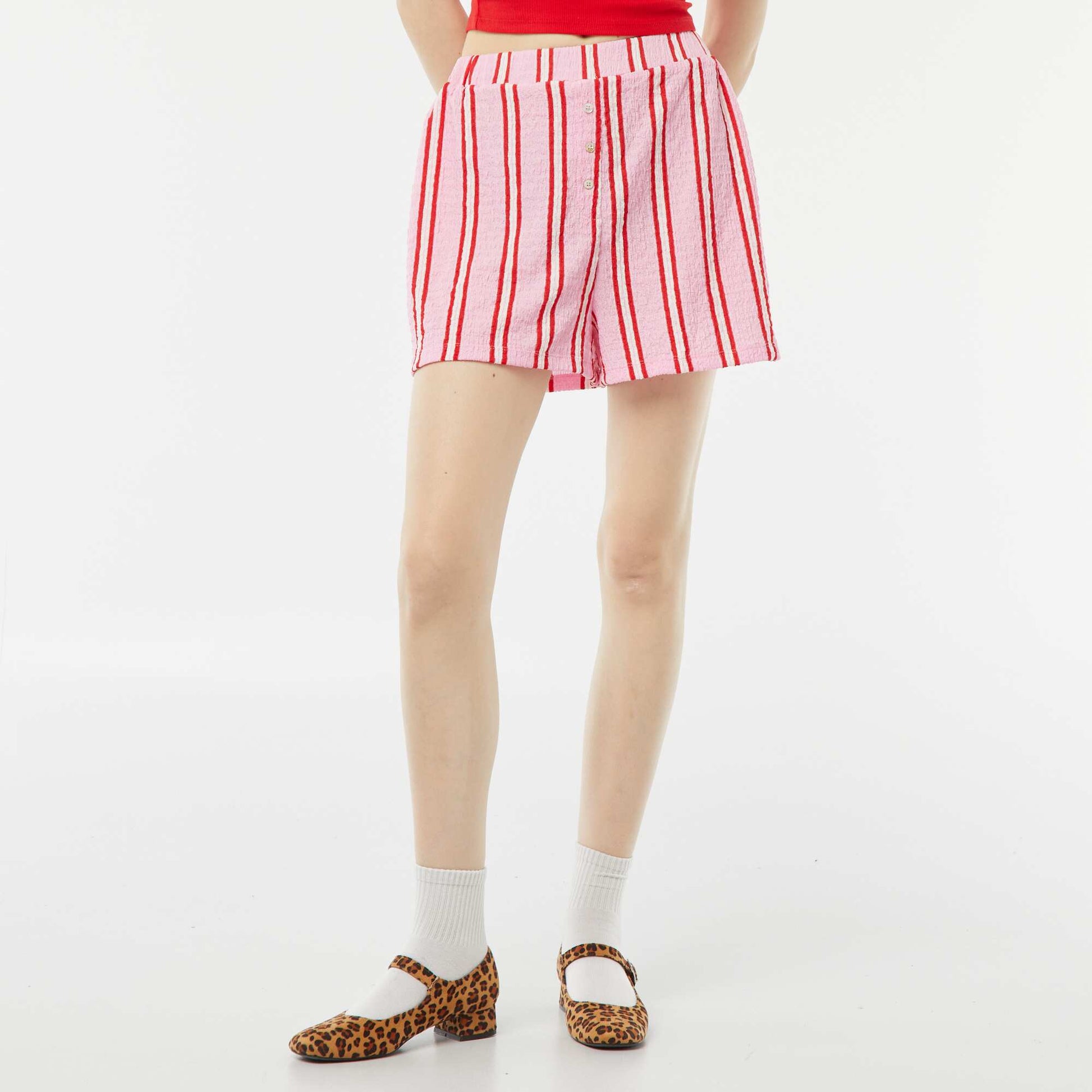 Patterned waffle-knit shorts PINK