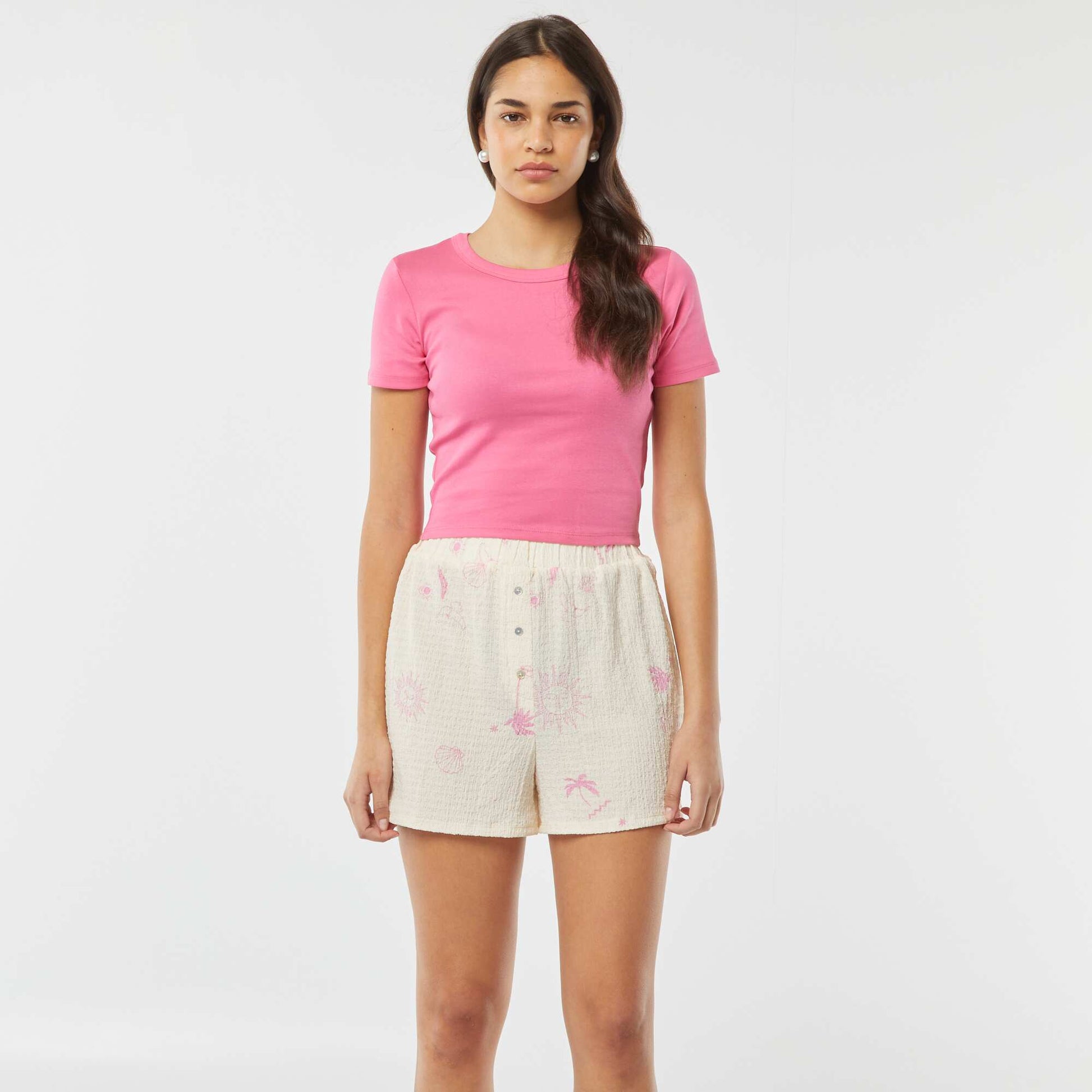 Patterned waffle-knit shorts PINK