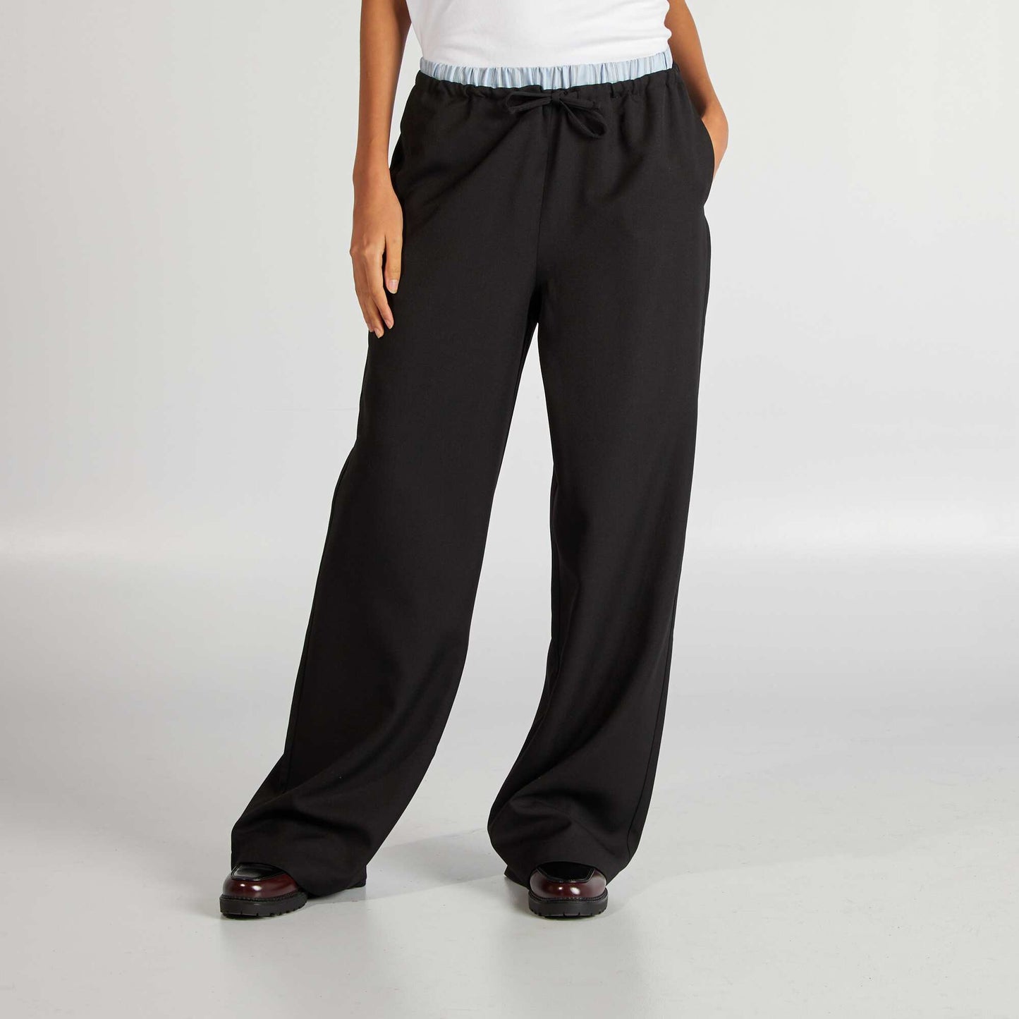 Wide-leg trousers with visible boxer waistband effect GREY