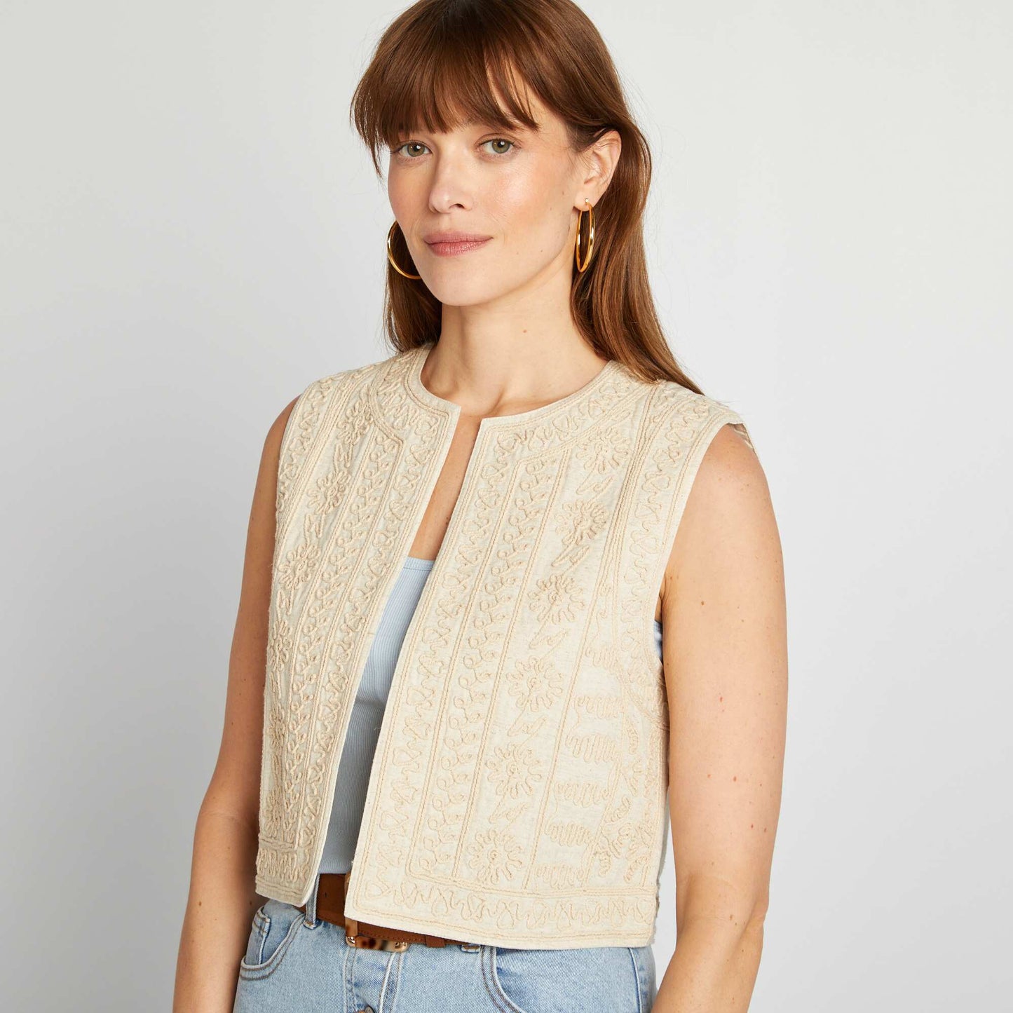 Linen-blend waistcoat BEIGE