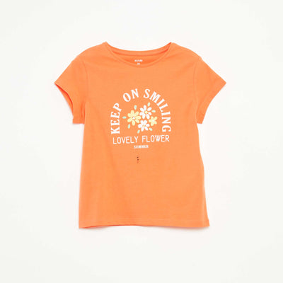 Short-sleeved printed T-shirt with round neck ORANGE