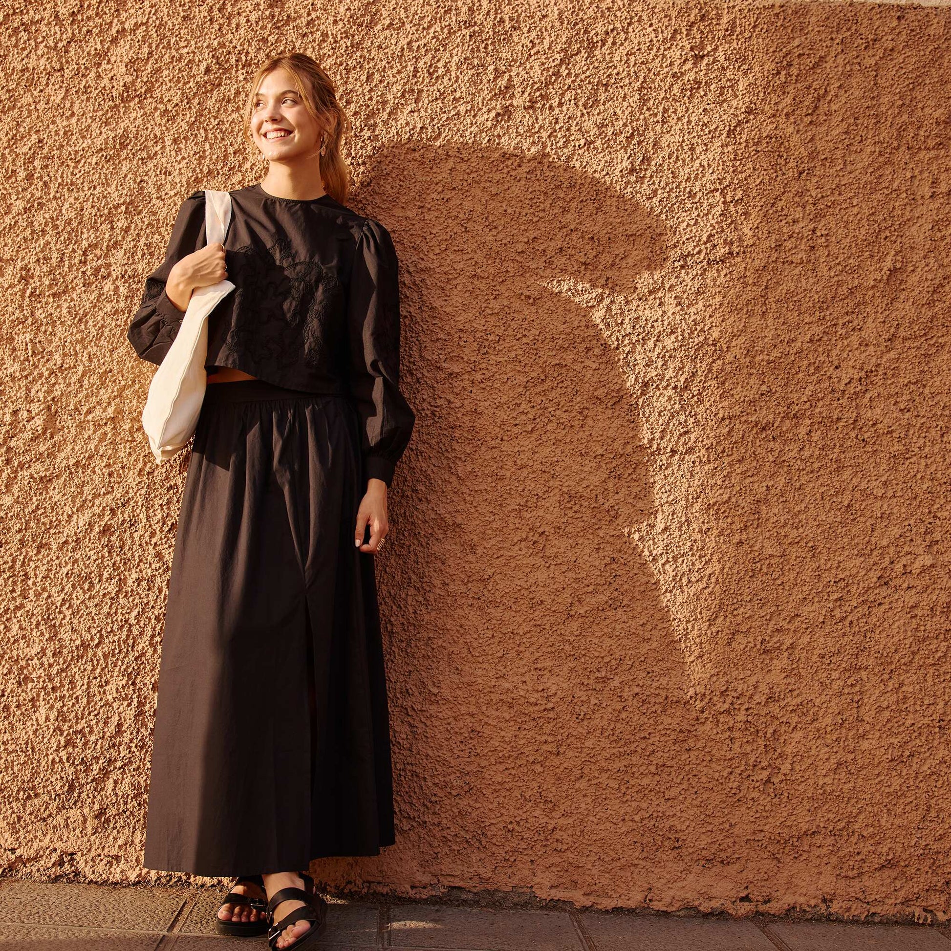 Loose-fitting poplin skirt BLACK