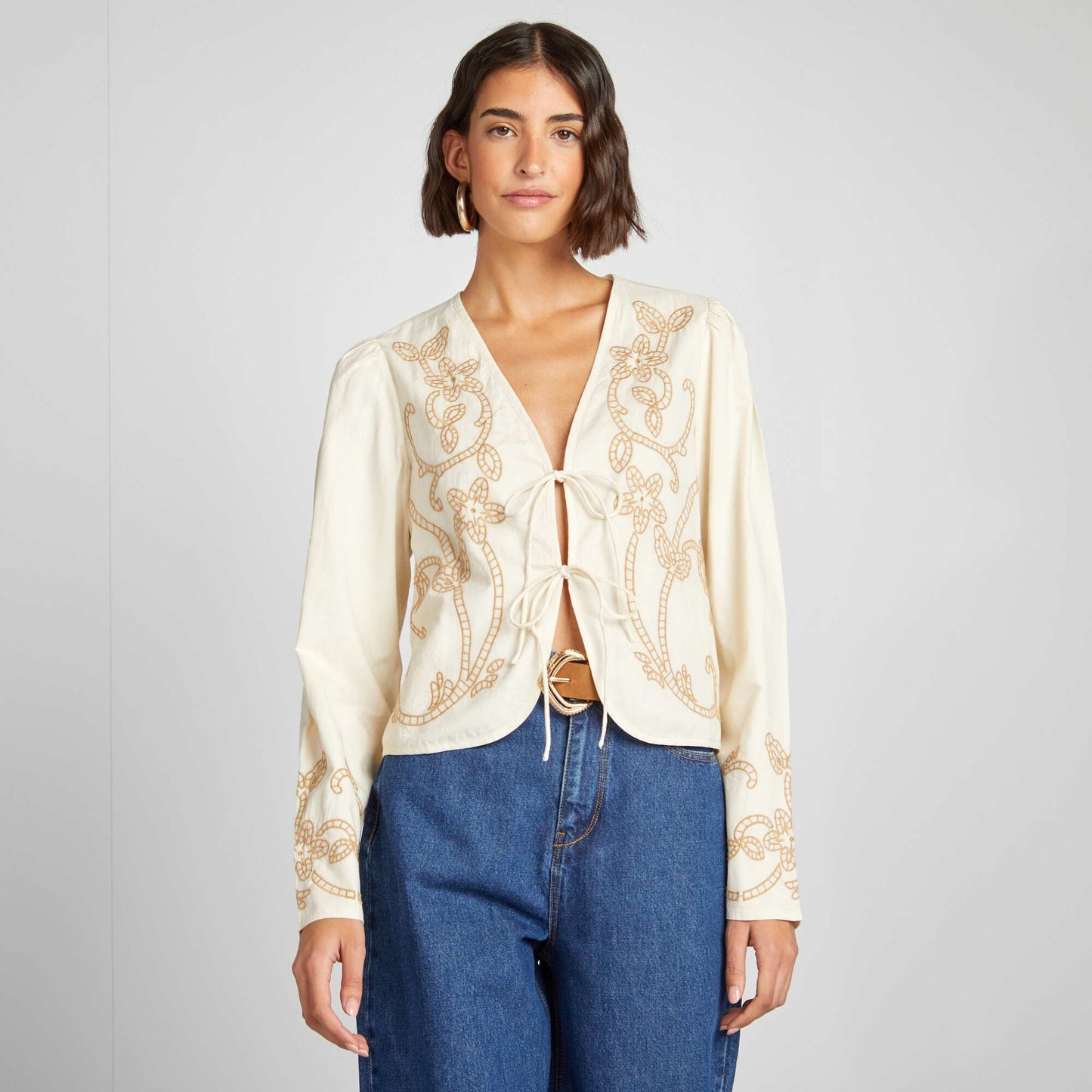 Embroidered kimono jacket WHITE