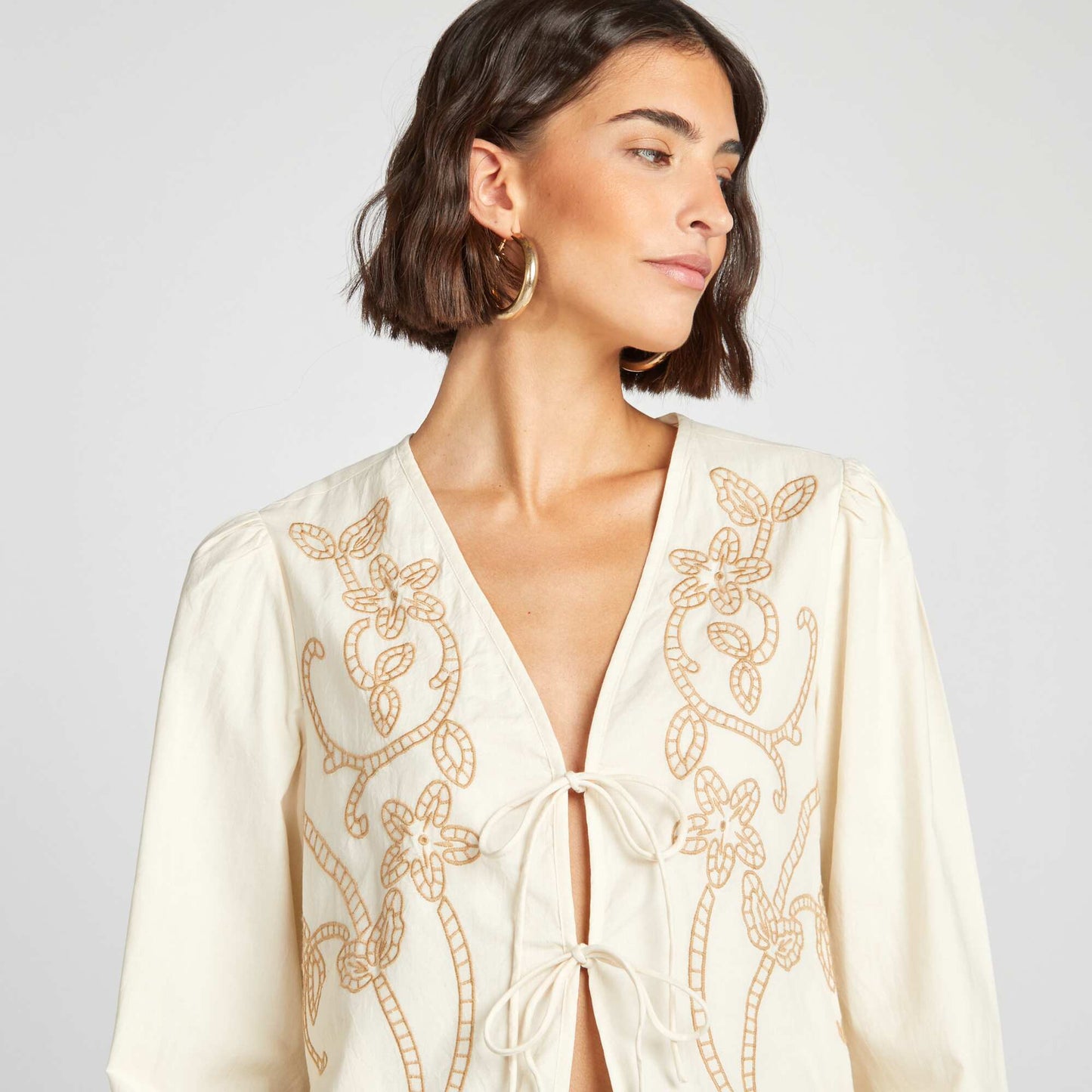 Embroidered kimono jacket WHITE