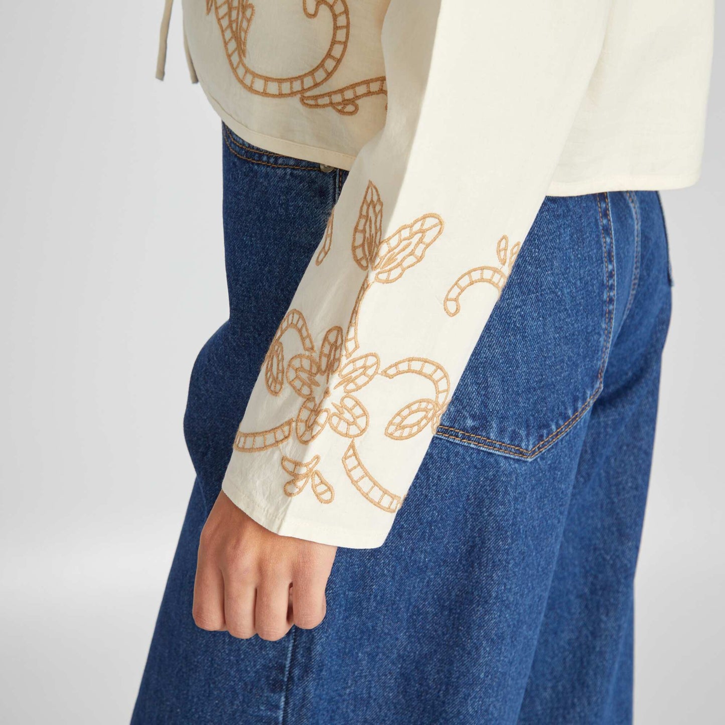 Embroidered kimono jacket WHITE