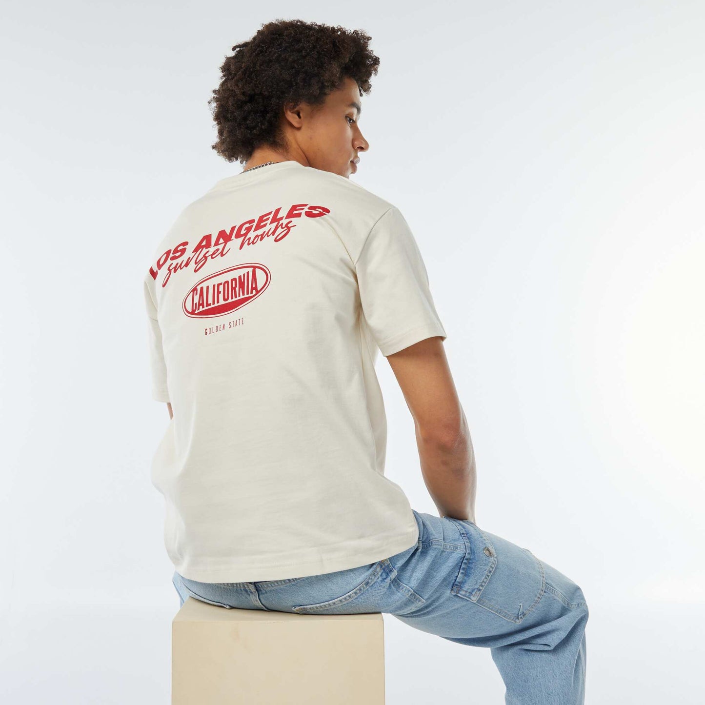 T-shirt with print on the chest BEIGE