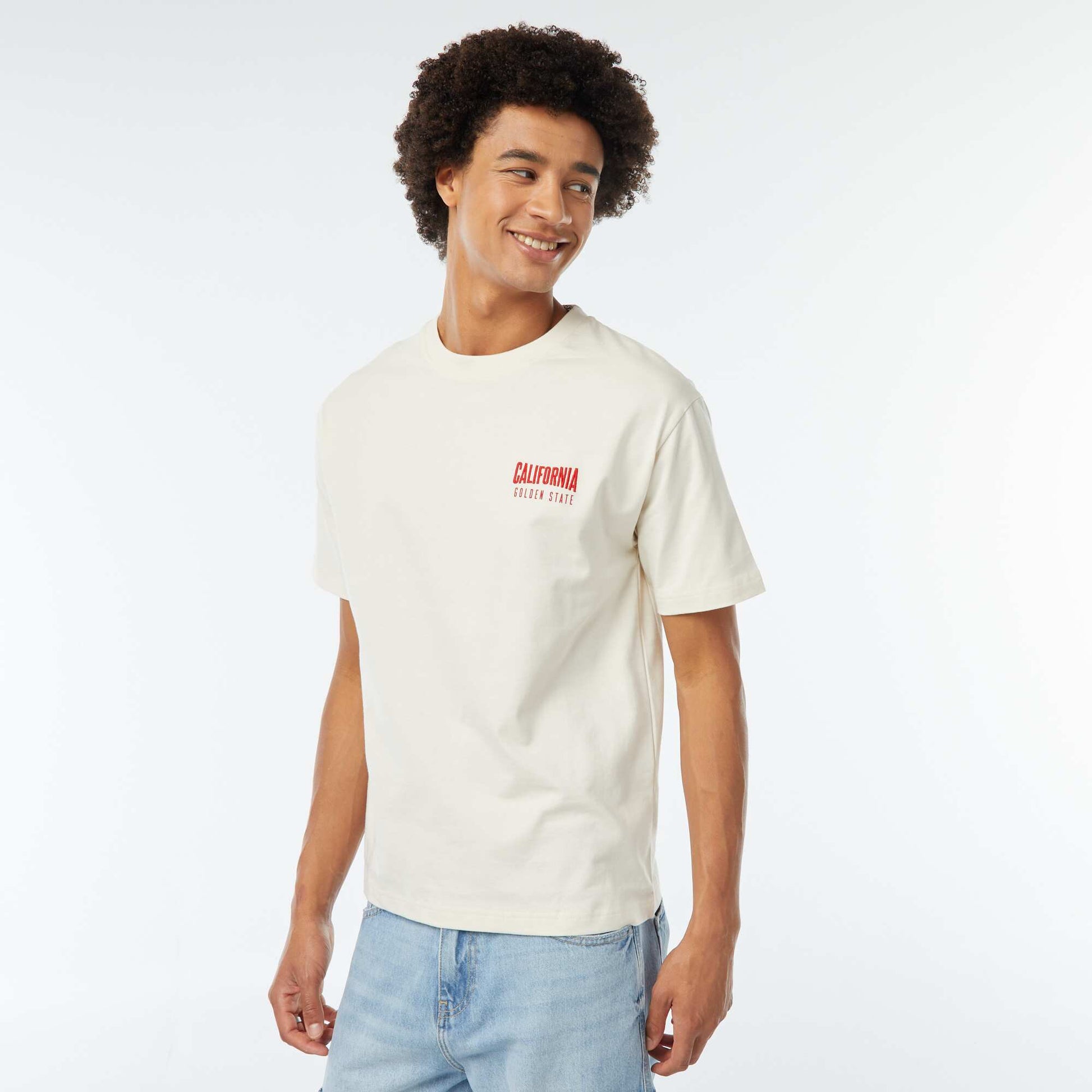 T-shirt with print on the chest BEIGE