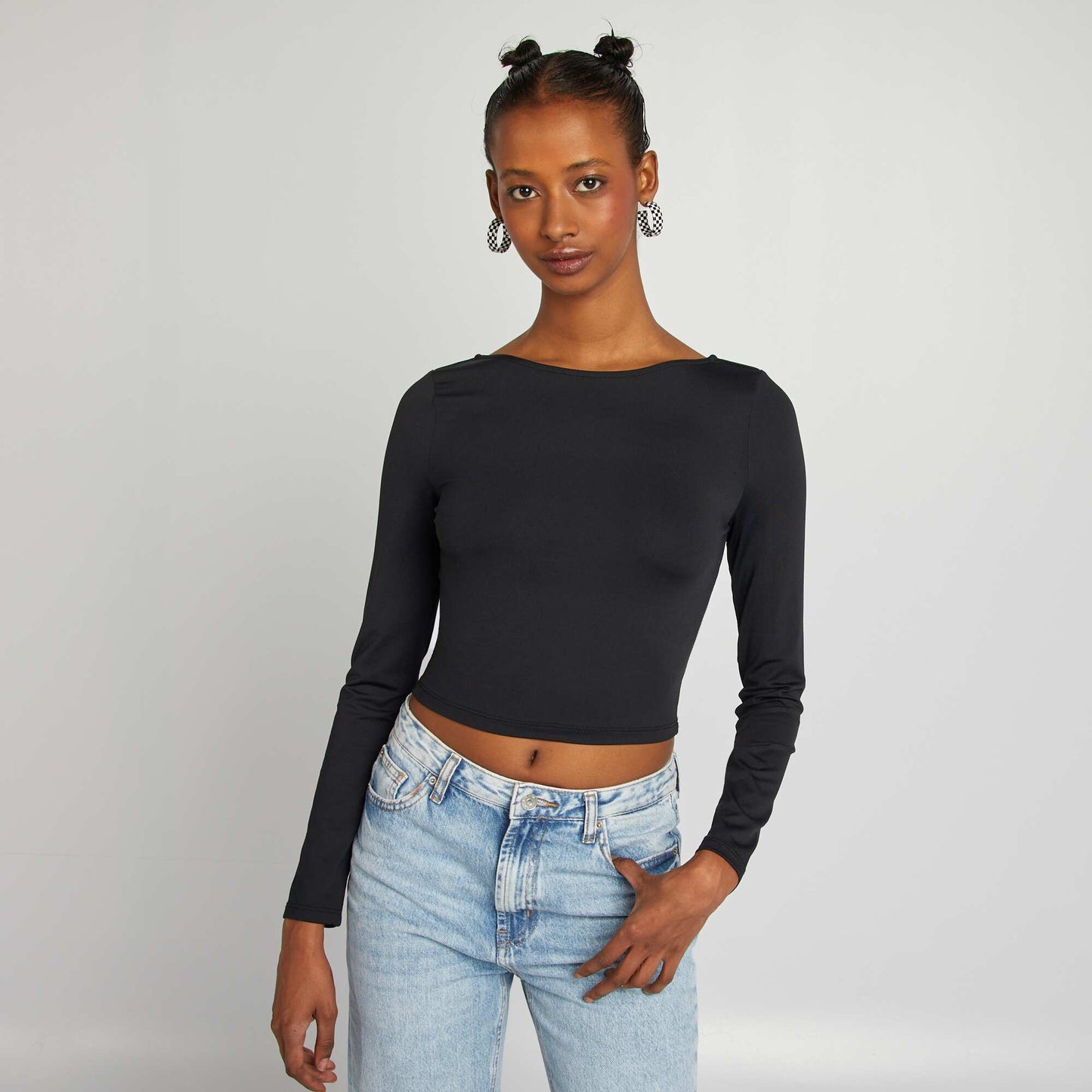 Crop top T-shirt with crossover back black