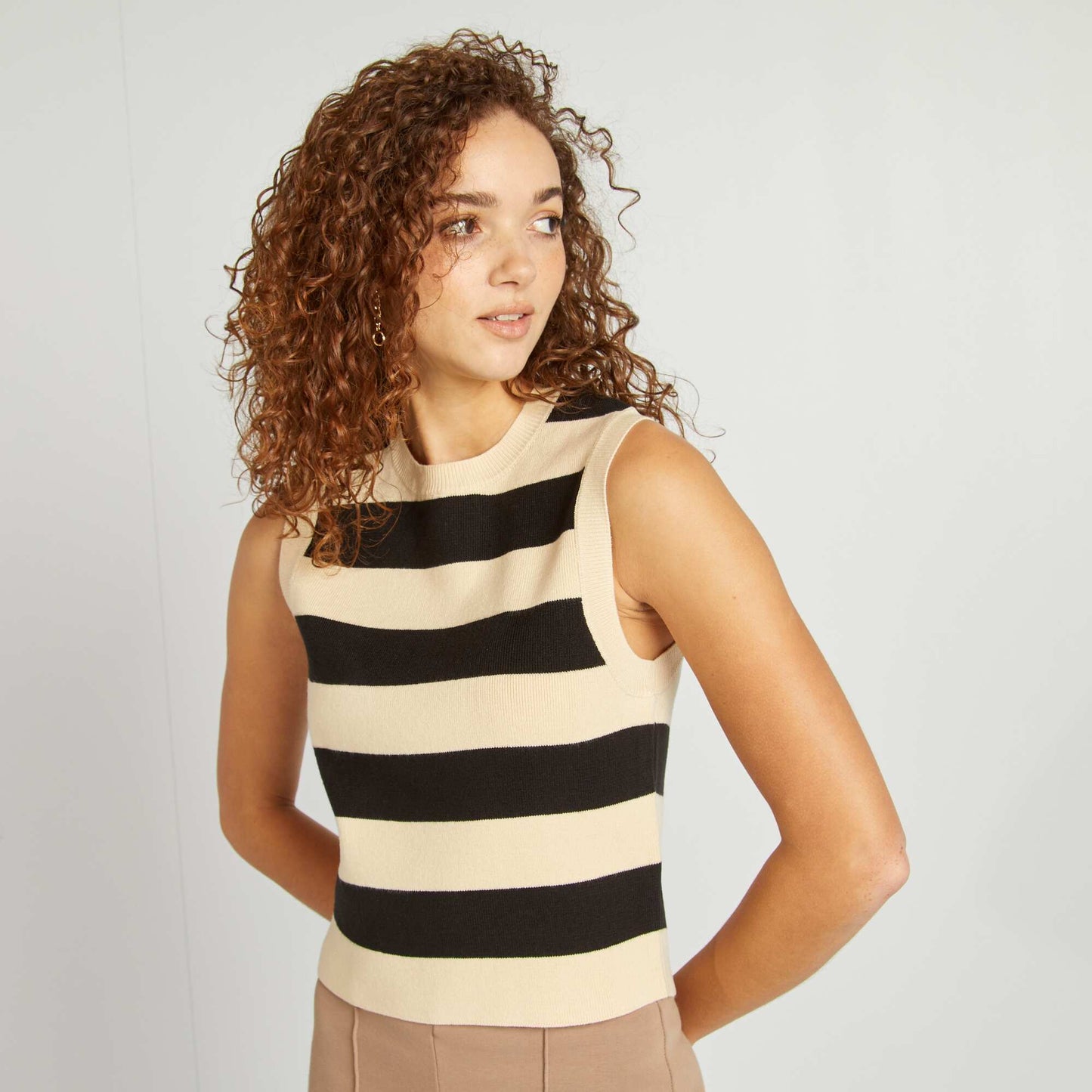 Striped gilet BEIGE