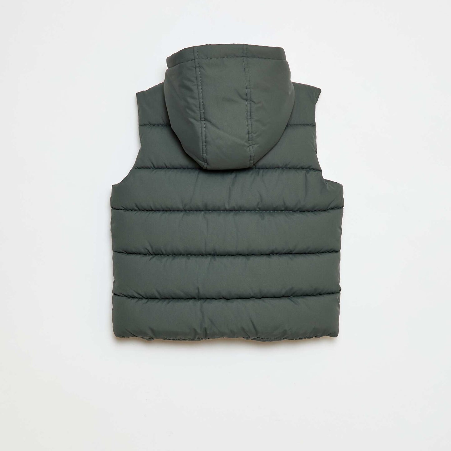 Sleeveless Water-Repellent Puffer Jacket with Flap Pocket and Hood KHAKI