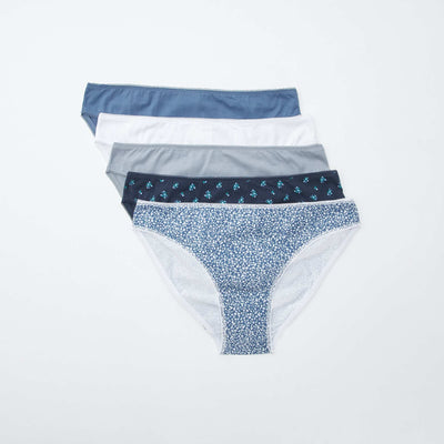 Pack of 5 pairs of briefs - plain and printed BLUE