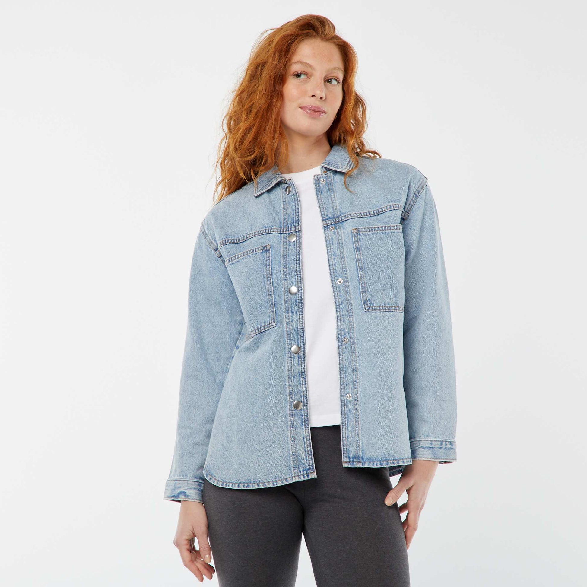 Denim overshirt with patch pockets BLUE