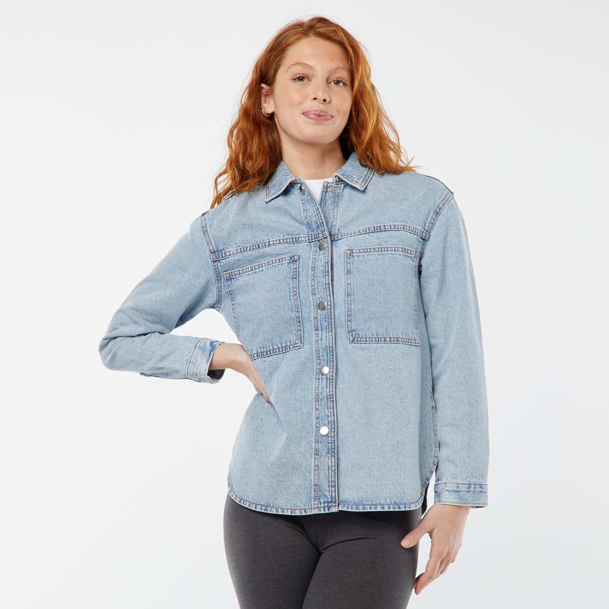 Denim overshirt with patch pockets BLUE