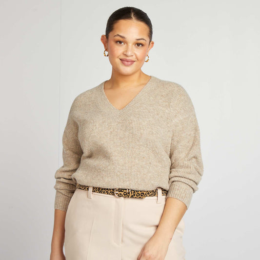 V-neck knit sweater BROWN