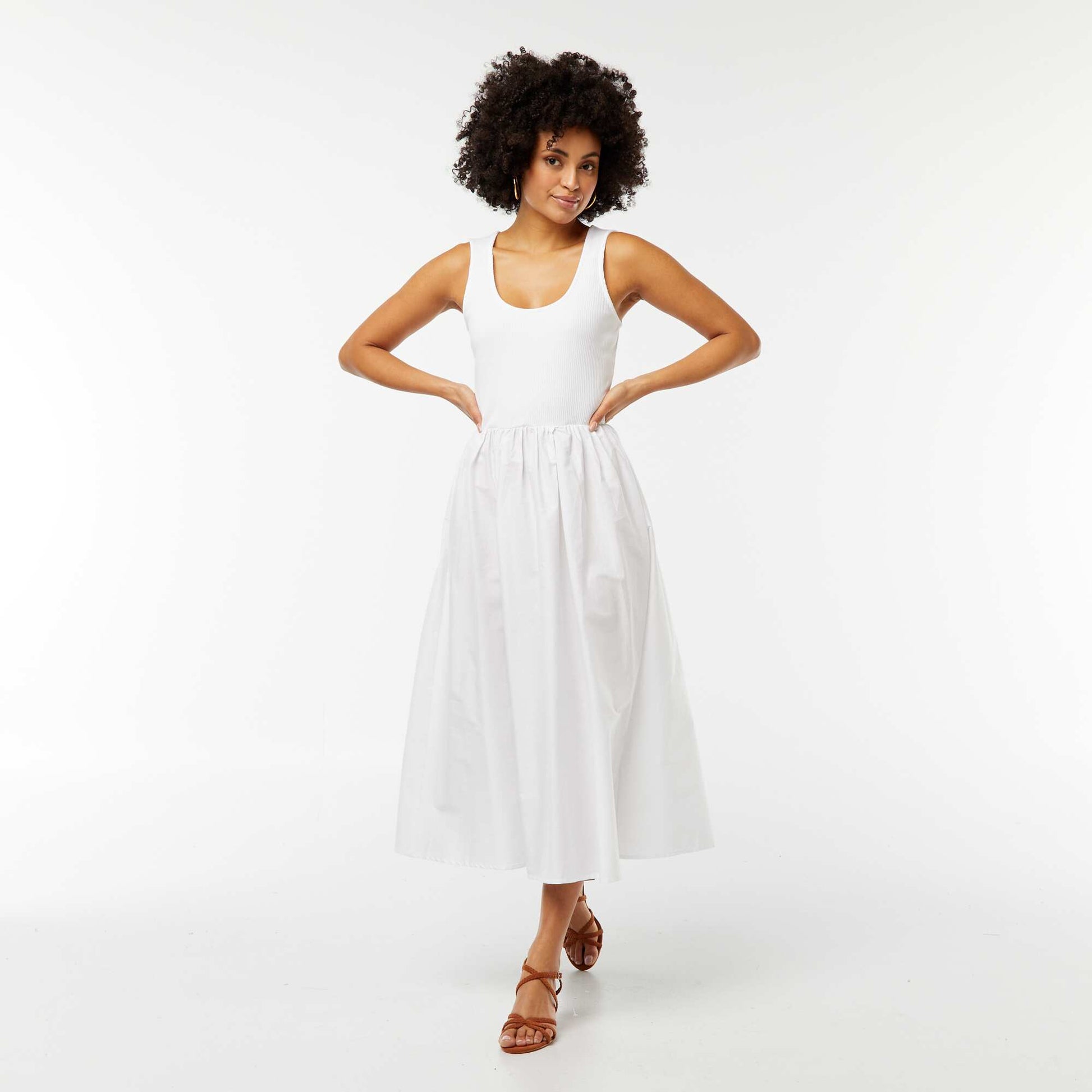 2-in-1 effect midi dress WHITE