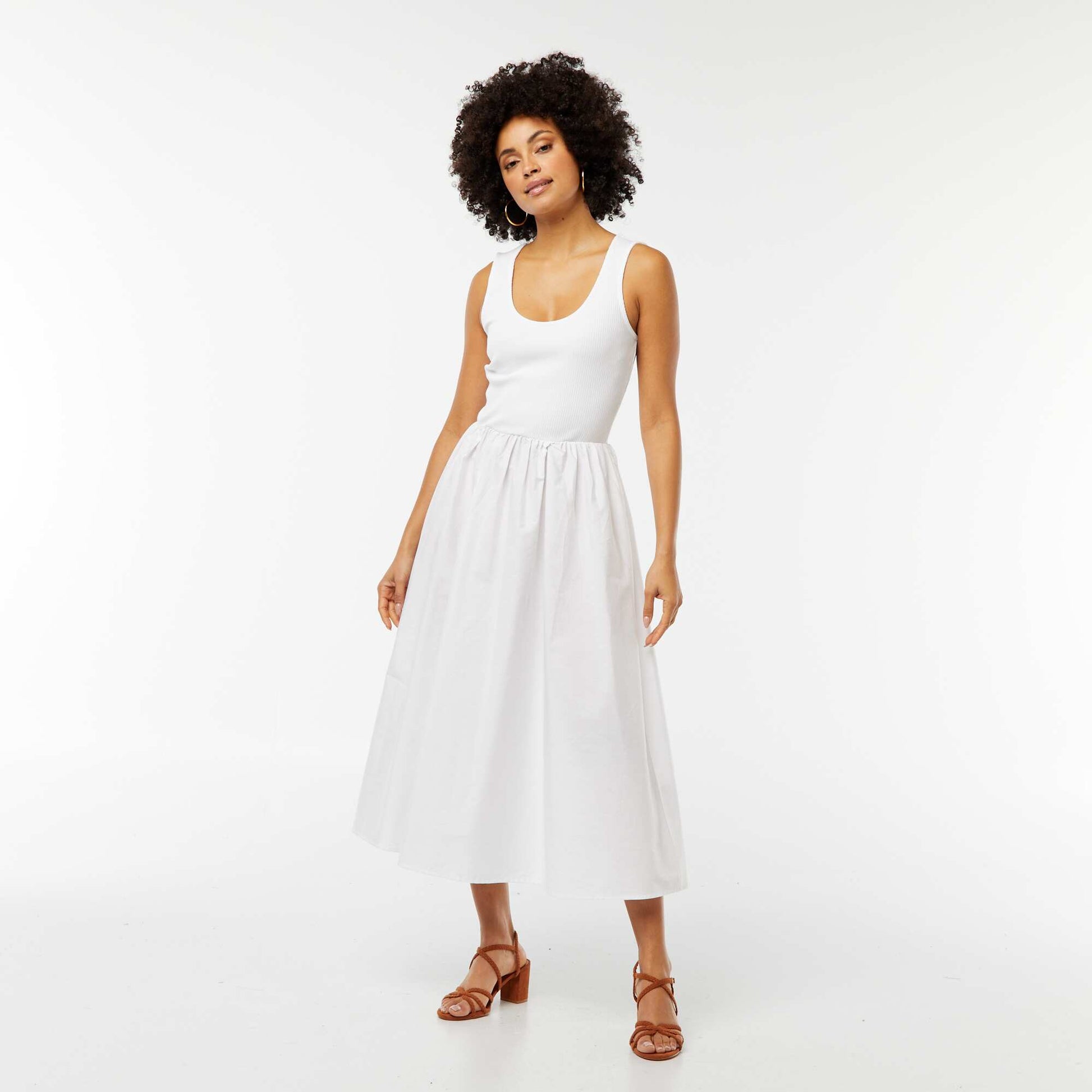 2-in-1 effect midi dress WHITE