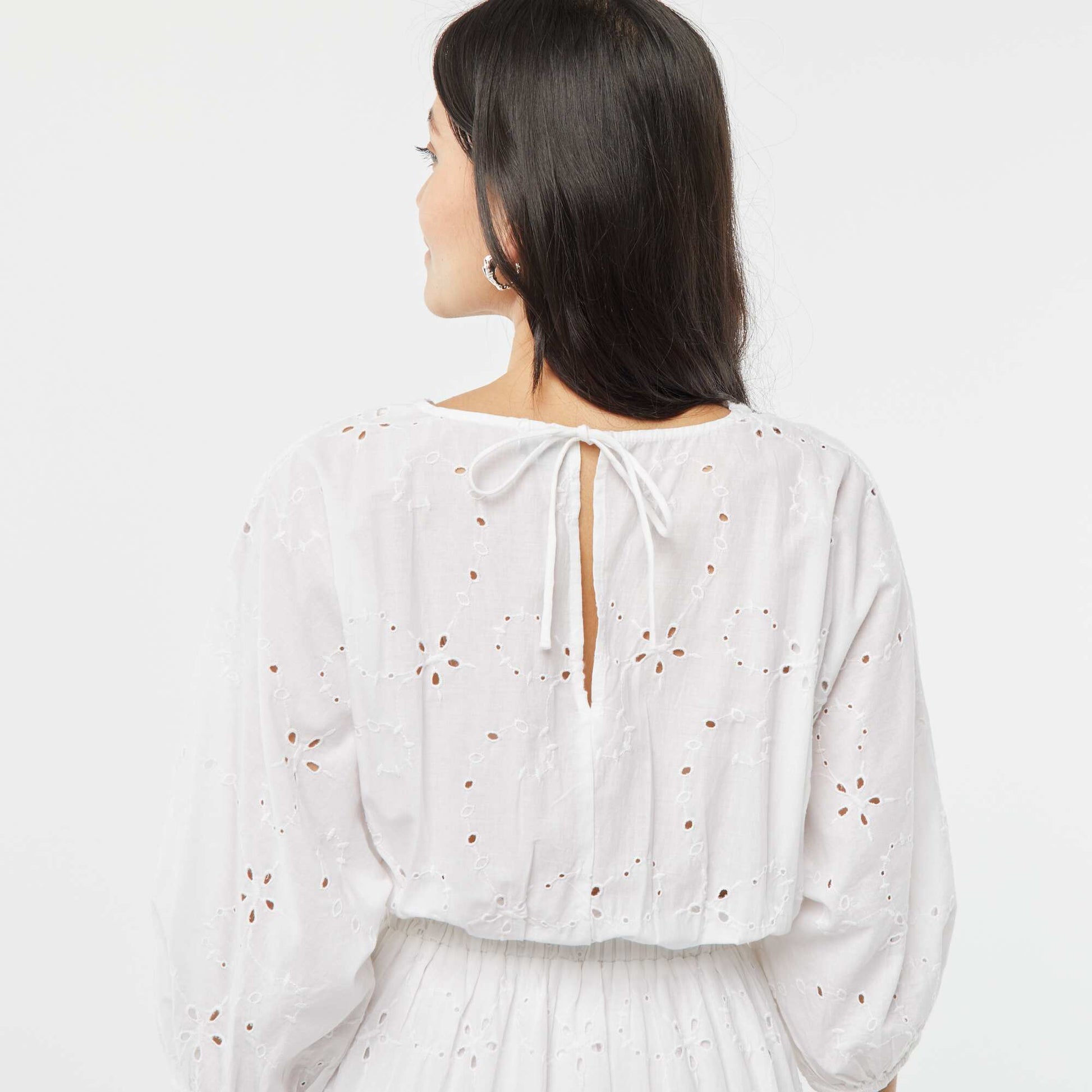Long dress with broderie anglaise and ruffle at the hem WHITE