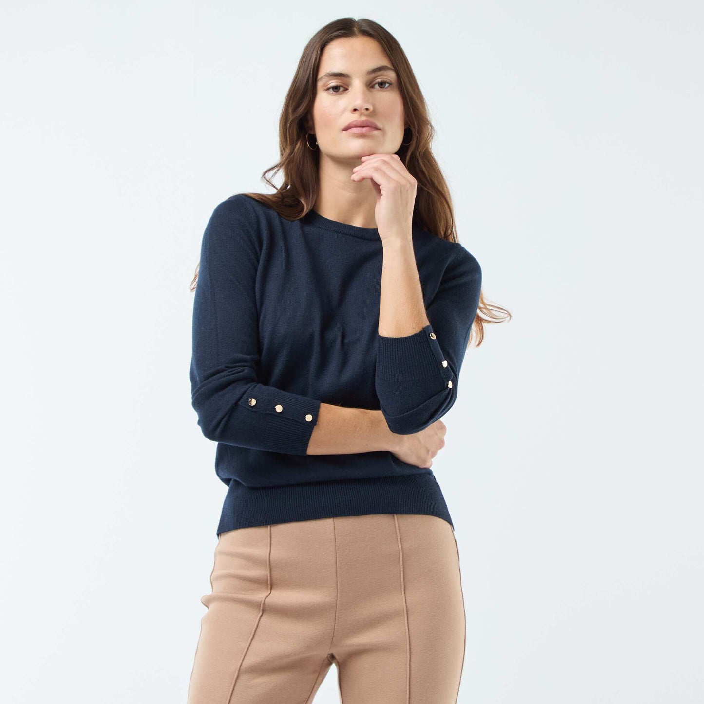 Round neck lightweight knitted sweater BLUE