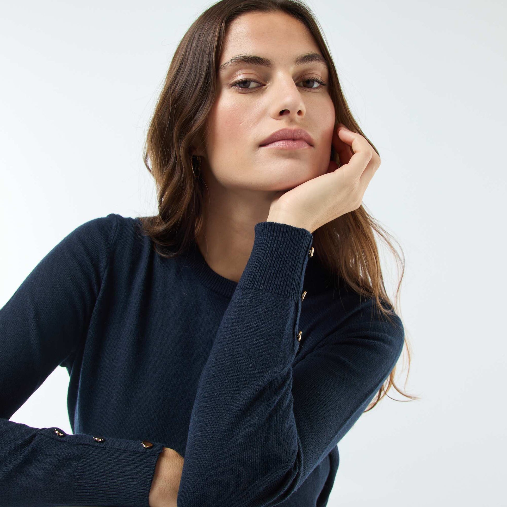 Round neck lightweight knitted sweater BLUE