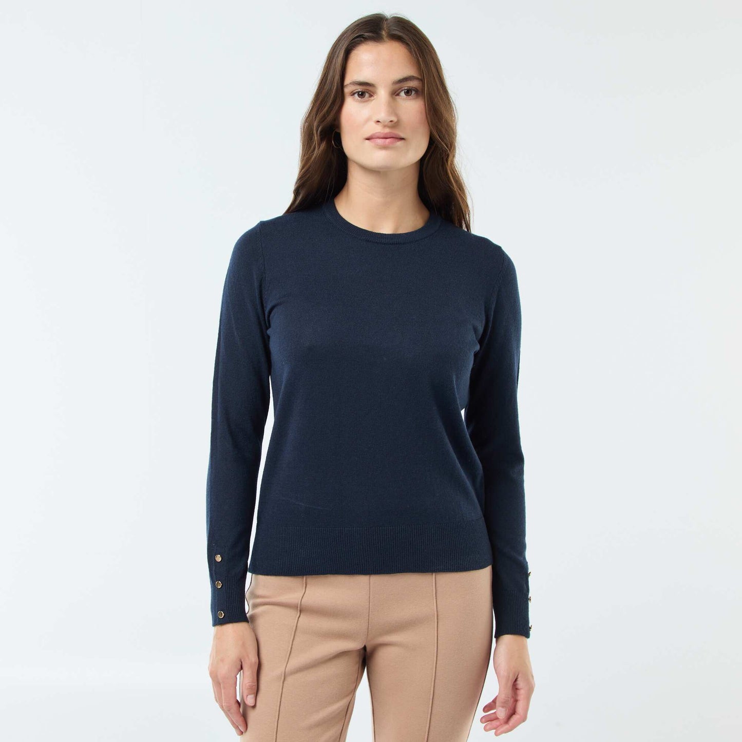 Round neck lightweight knitted sweater BLUE