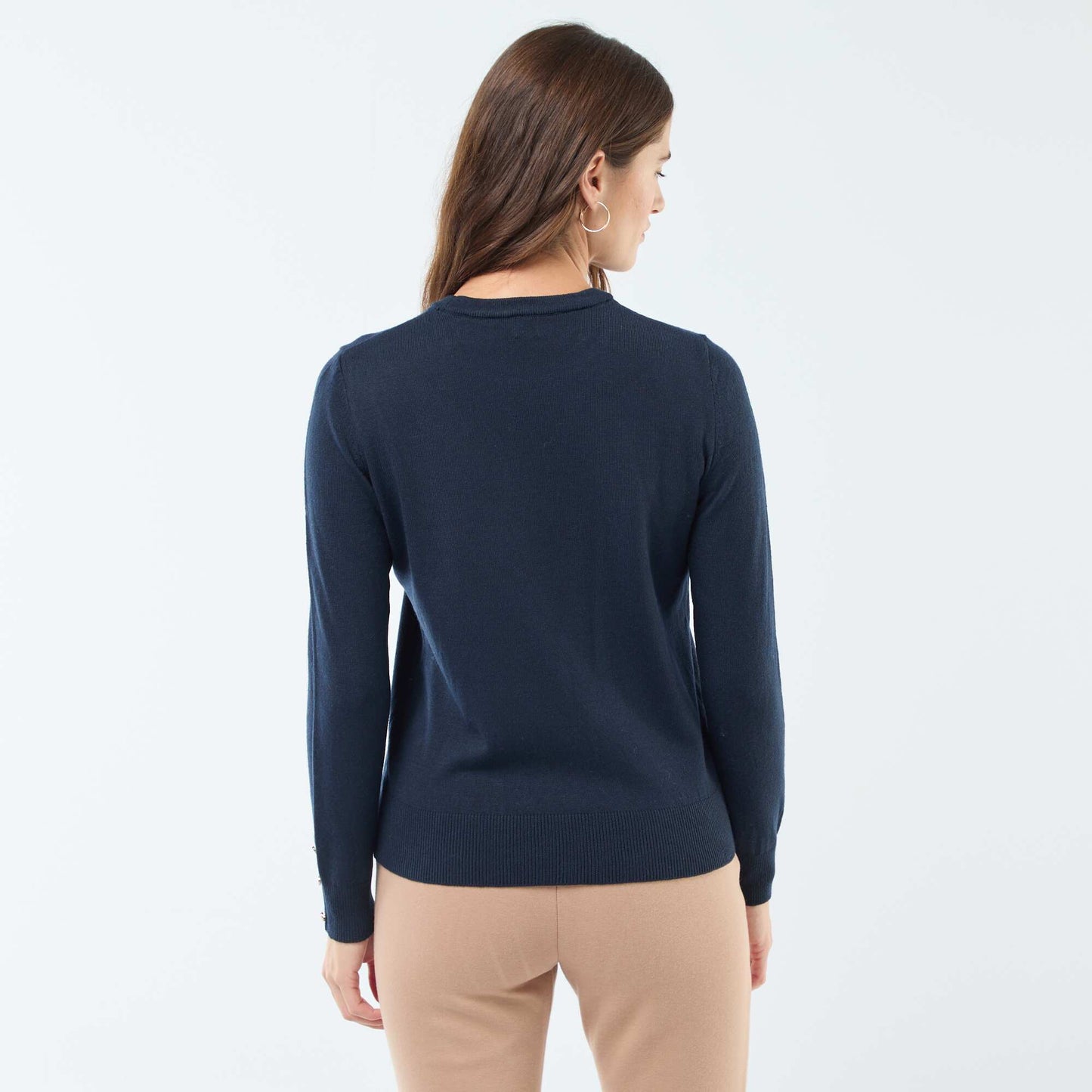 Round neck lightweight knitted sweater BLUE