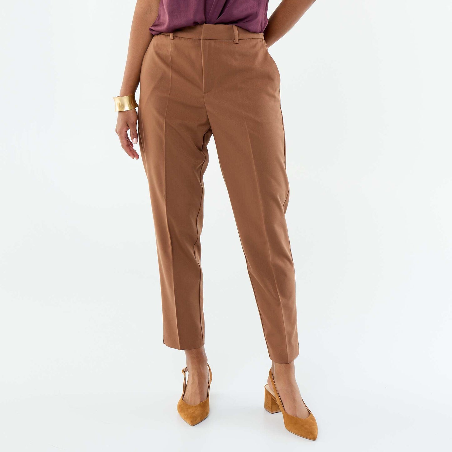 Plain cigarette trousers with 2 pockets BROWN